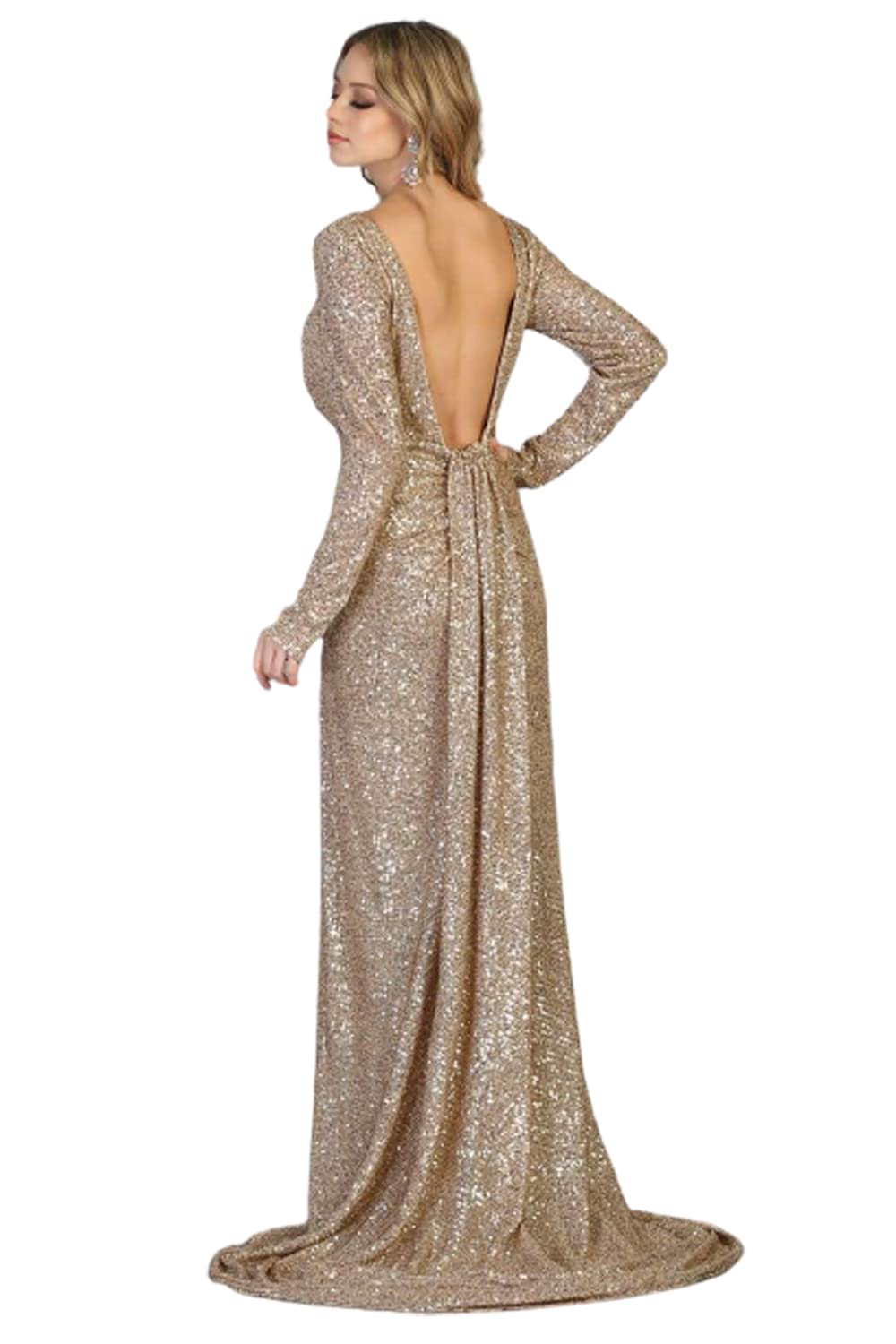 Elegant Women's Stretch Sequined Long Evening Gown with Long Sleeves - Red Carpet Formal Dress for Galas, Prom, Weddings & Special Occasions