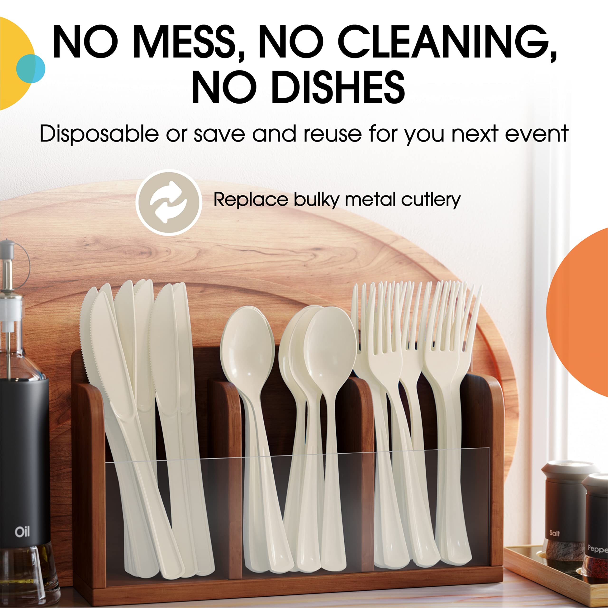 50-Pack Heavy Duty Ivory Plastic Forks - Disposable Cutlery Set for Parties, Picnics & Events - Durable Flatware for Catering, BBQ, Wedding & Home Use