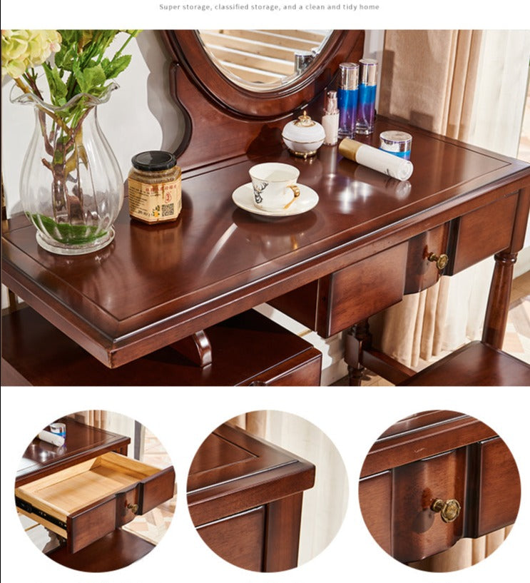 CHARLOTTE Hilton American Country Style Vanity Dressing Table with Mirror - Perfect for Bedroom Makeup & Jewelry Organization