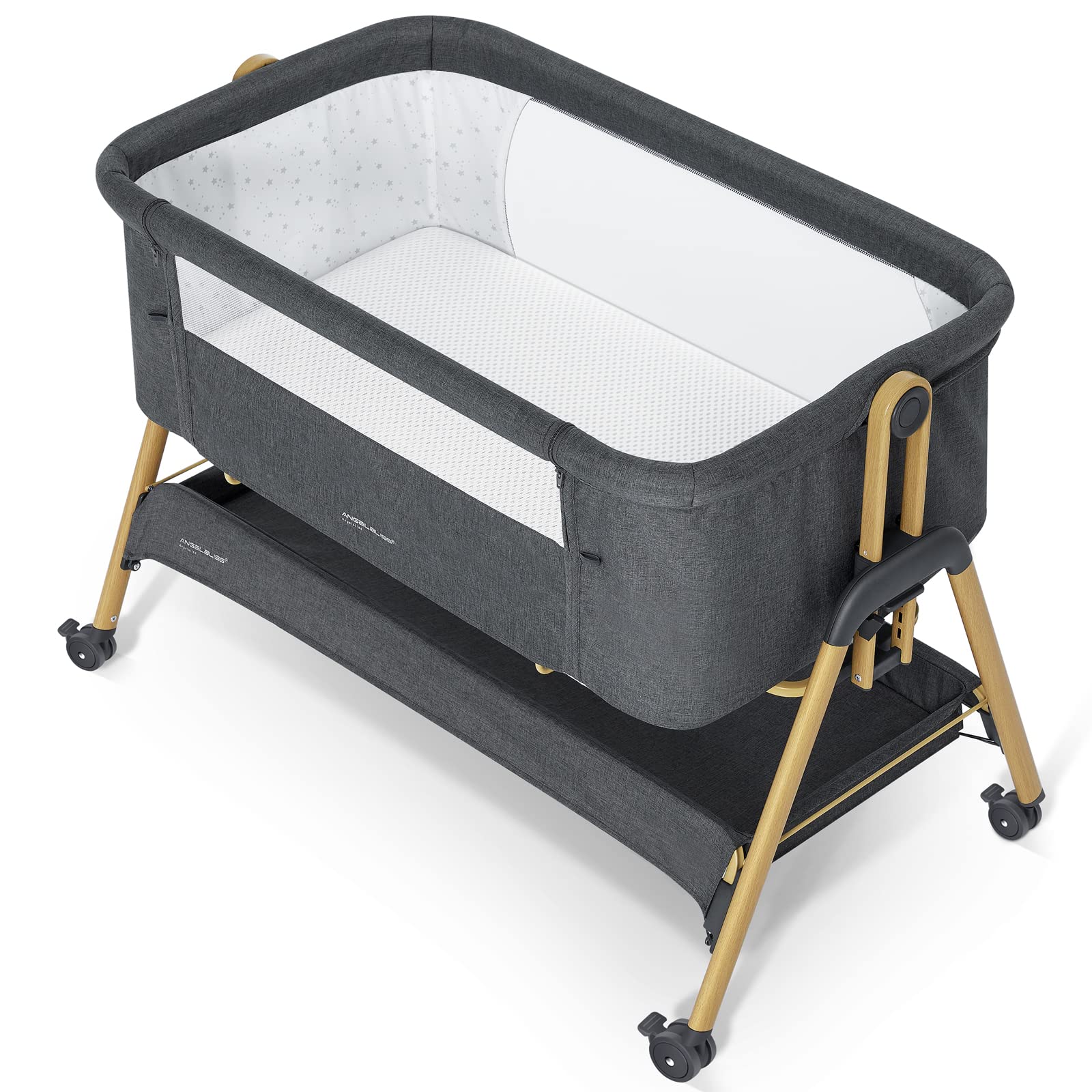 ANGELBLISS Baby Bassinet & Bedside Sleeper - Adjustable Portable Crib with Breathable Washable Mattress, 6-Level Height for Safe Co-Sleeping | Newborn Infant Bed for Nursery, Travel & Home Use