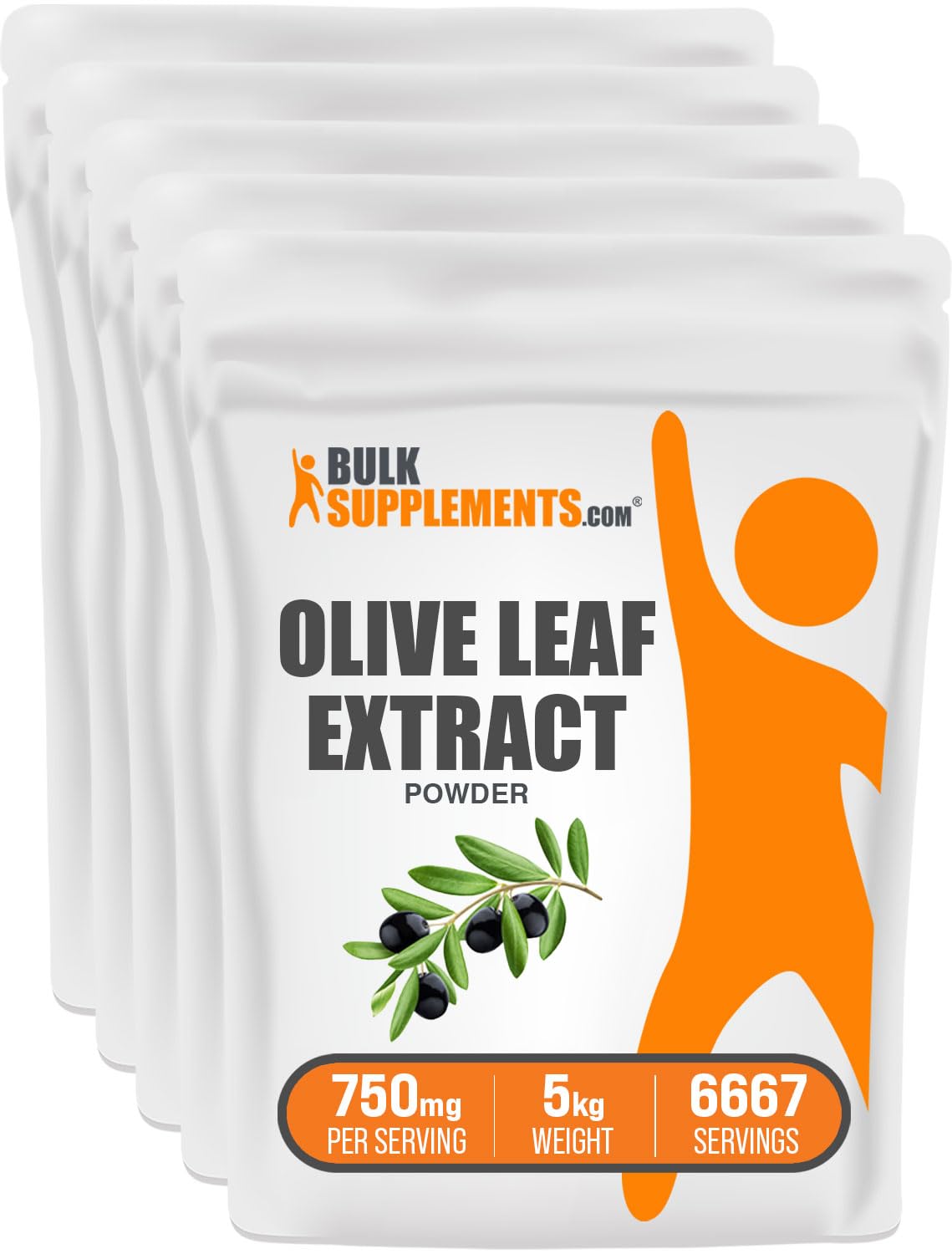 BulkSupplements Olive Leaf Extract Powder 750mg per Serving - Natural Herbal Supplement, Rich in Antioxidants, Gluten Free, 5kg (11 lbs) Pack of 5 - Supports Immune Health & Wellness for Daily Use