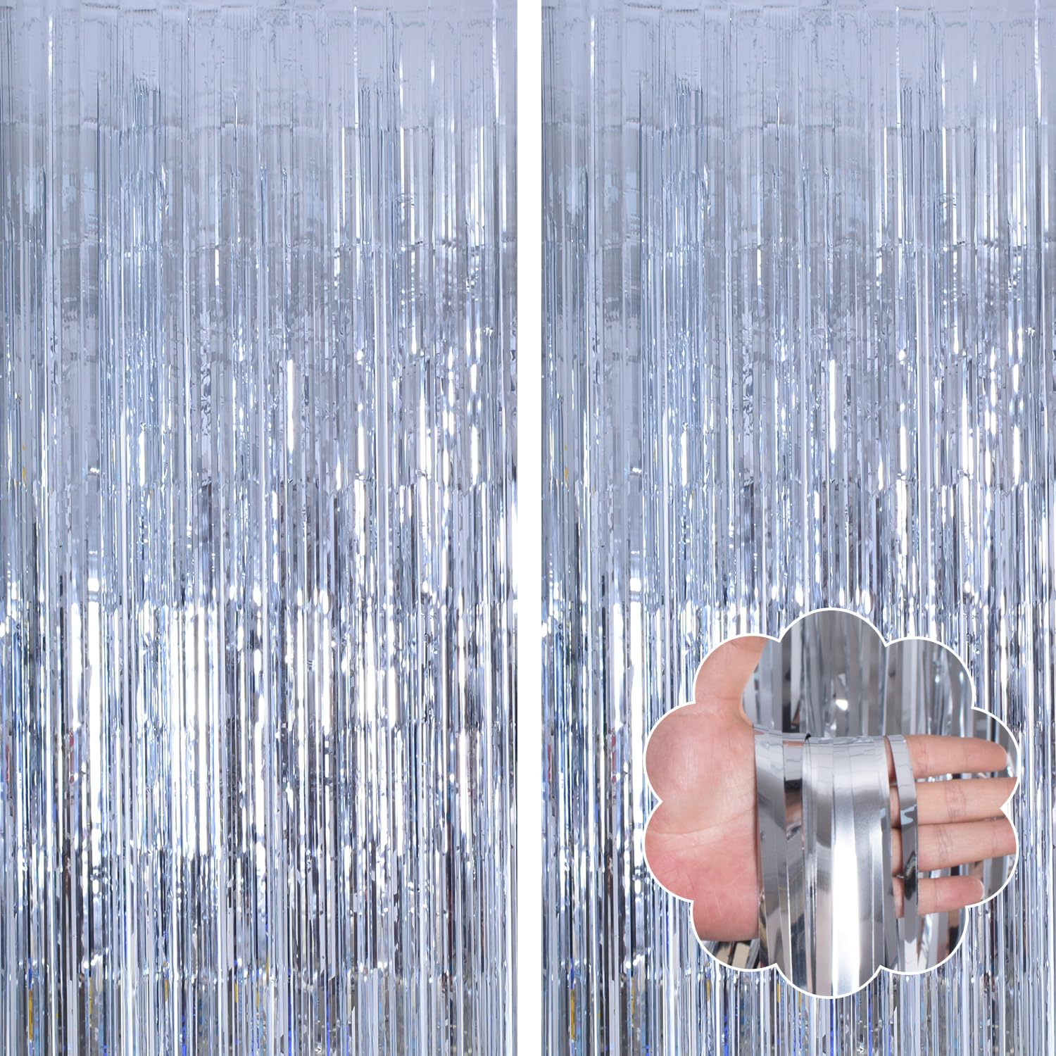 Silver Tinsel Curtain Backdrop - 2 Pack 3.3x8.2FT Fringe Streamers for Party Decorations | Photo Booth Props & Disco Party Decor | Perfect for Birthday, Women's Events, Girls Night & Dance Parties