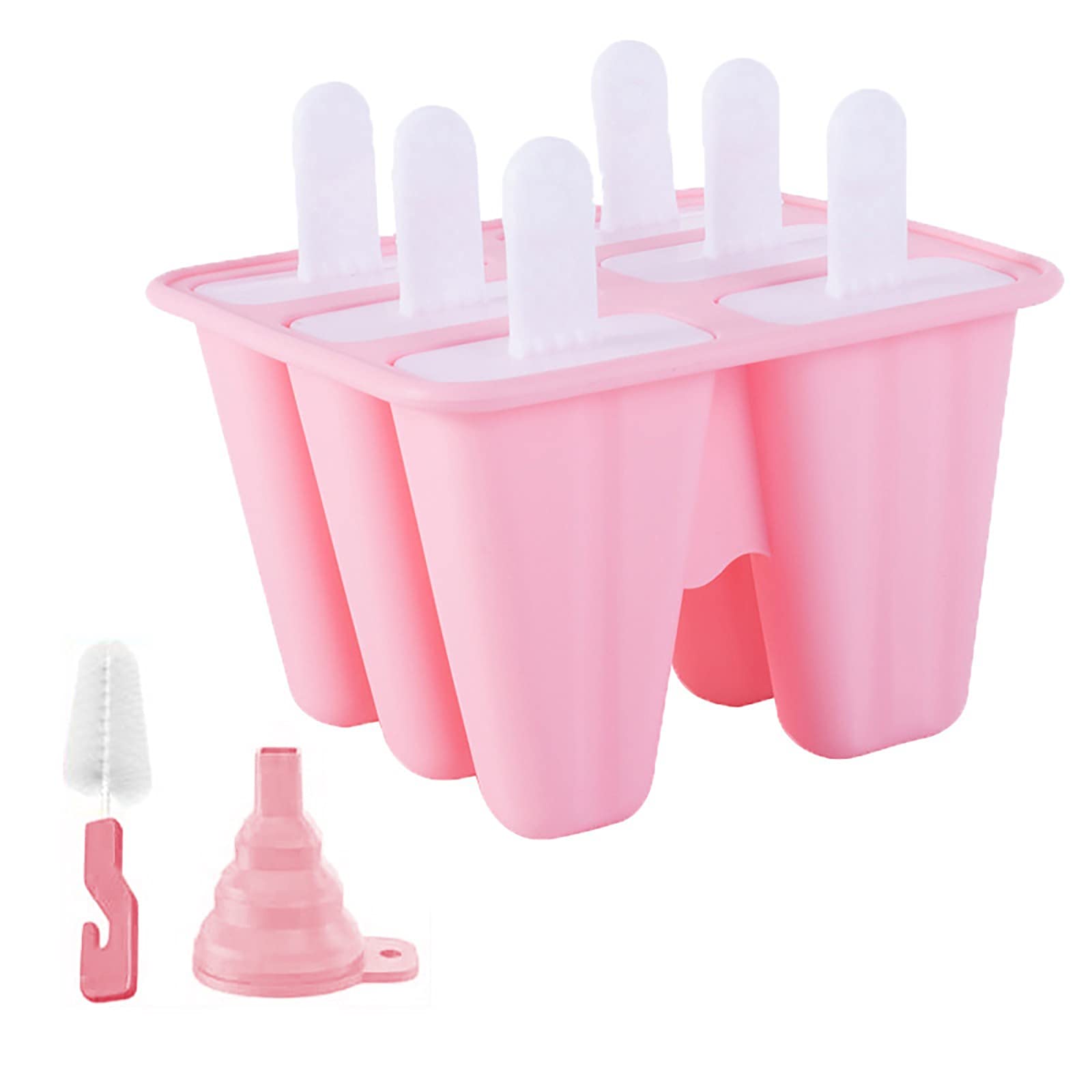 **Reusable Silicone Popsicle Molds for Kids - 6 Cavity Ice Pop Maker with Easy Release, Silicone Funnel & Cleaning Brush (Pink) - Perfect for Homemade Ice Cream, Frozen Treats & Summer Snacks**