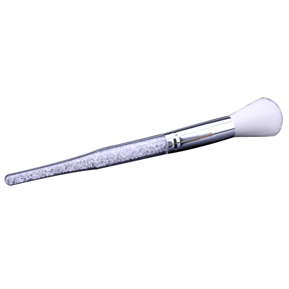 Glitter Rhinestones Handle Nylon Hair Brush for Dust Cleaning - Acrylic UV Gel Nail Art White Brush - Perfect for Salon, Nail Art, Makeup & Home Use