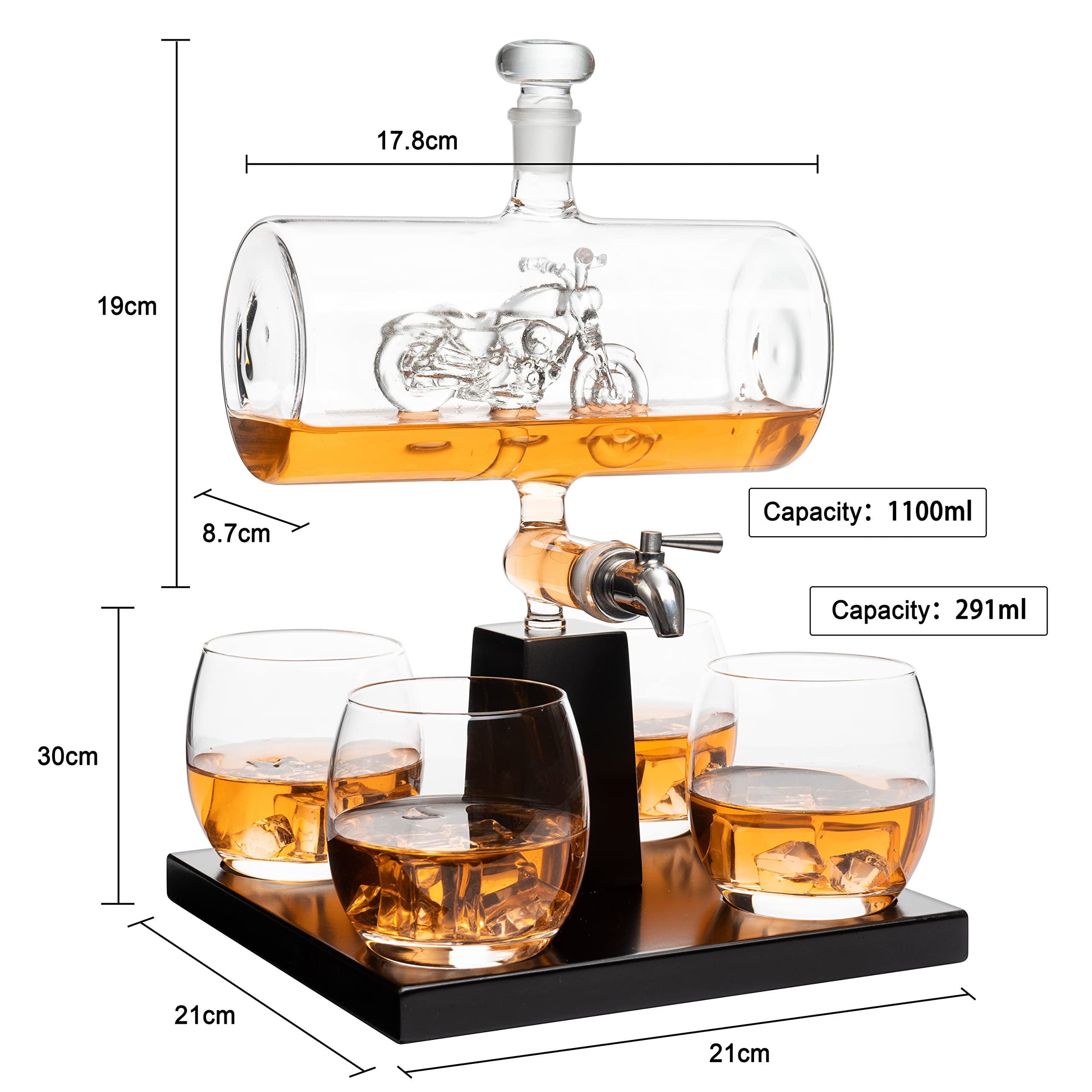 Motorcycle Whiskey & Wine Decanter Set with 4 Glasses - Premium Bourbon Scotch Liquor Dispenser - Unique Motorcycle Gifts for Men, Dad, Birthday - Perfect for Home Bars, Man Caves & Biker Enthusiasts