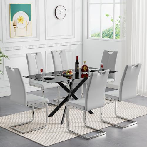Black3-table With 6 Grey Chairs
