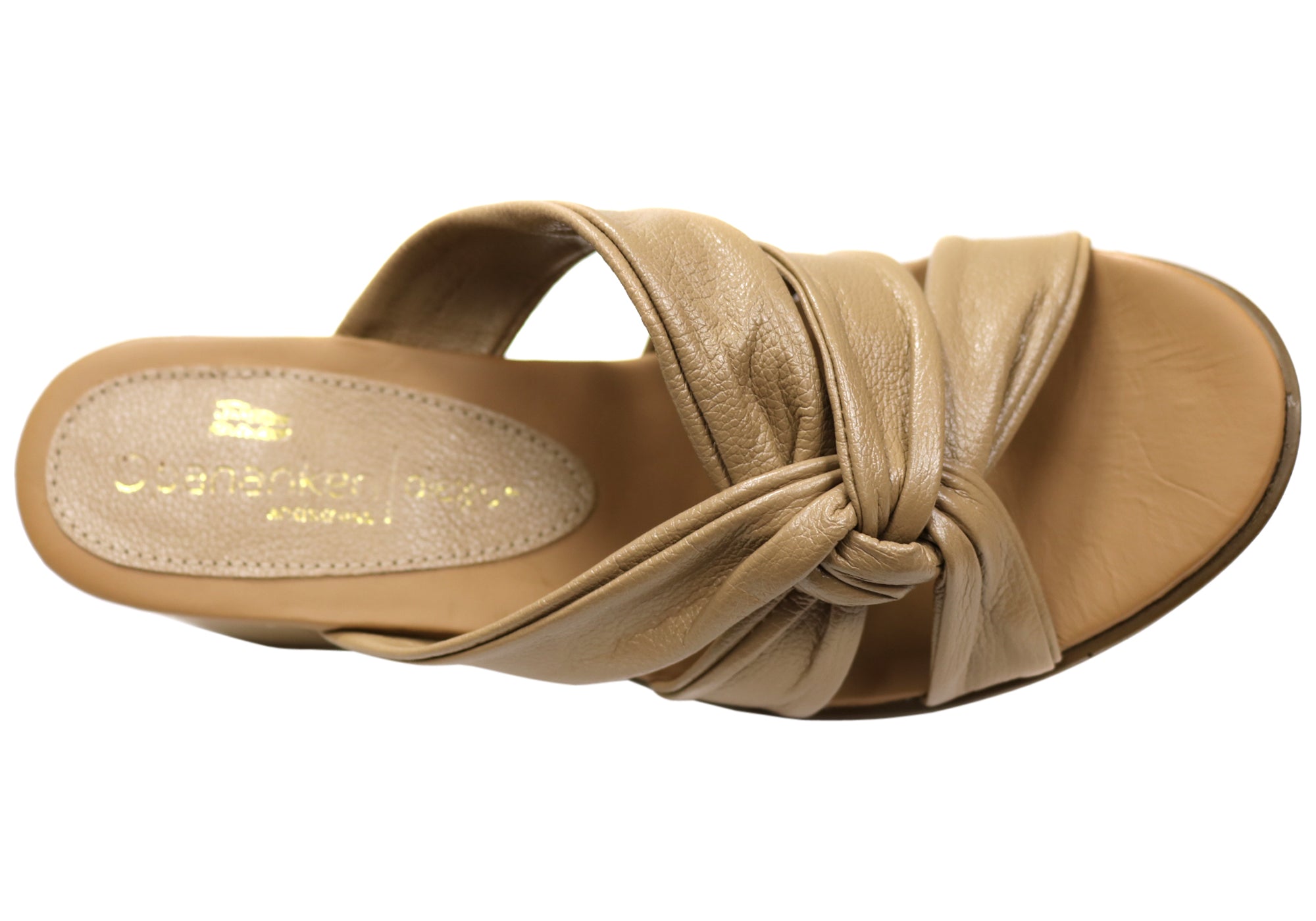 Opananken Women's Comfortable Leather Mid Heel Slide Sandals - Stylish & Supportive for Work, Travel & Casual Wear