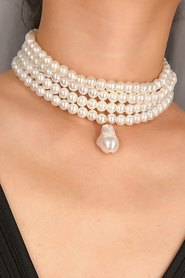 Elegant Geometric Pearl Beaded Multi-Layer Necklace for Women | Trendy Layered Statement Jewelry for Parties, Weddings & Date Nights