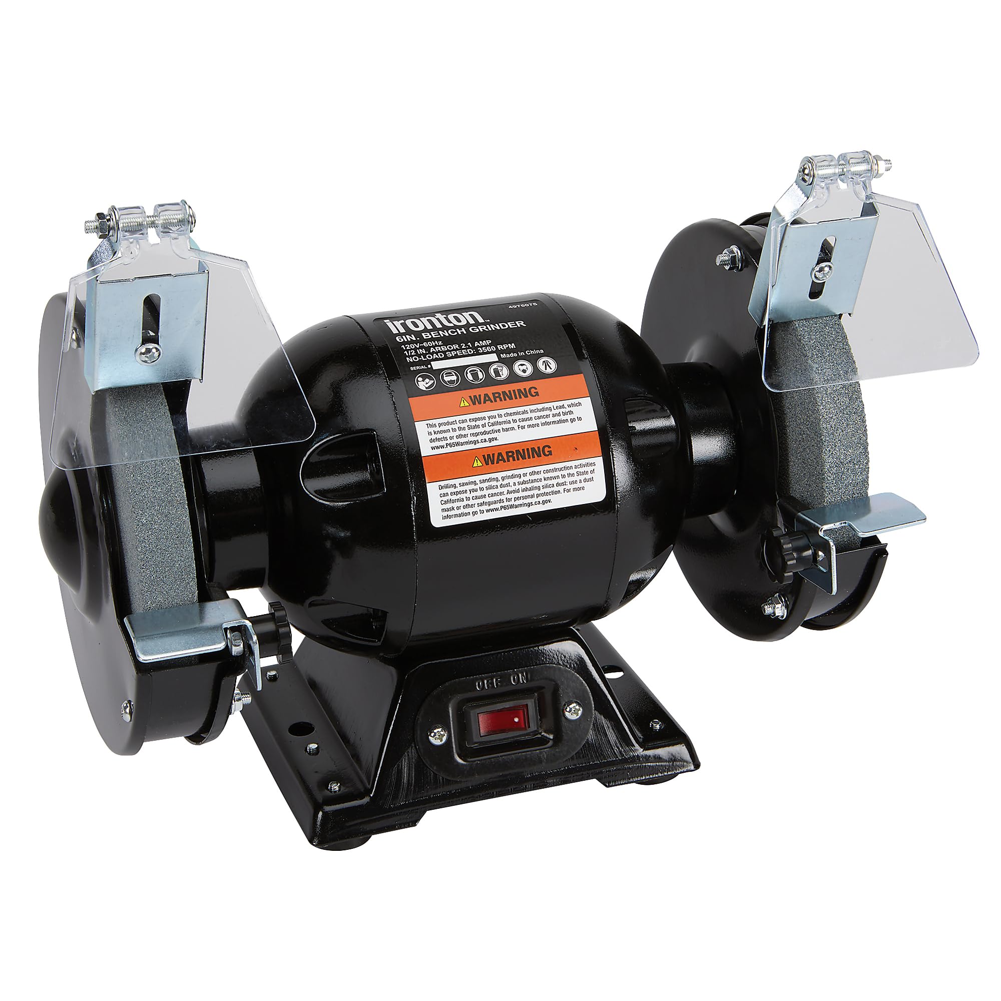 Ironton 6-Inch Bench Grinder - 1/2 HP, 2.1 Amps, 3560 RPM Max Speed (Model BG115-6L) - Perfect for Metalworking, Sharpening Tools & DIY Projects