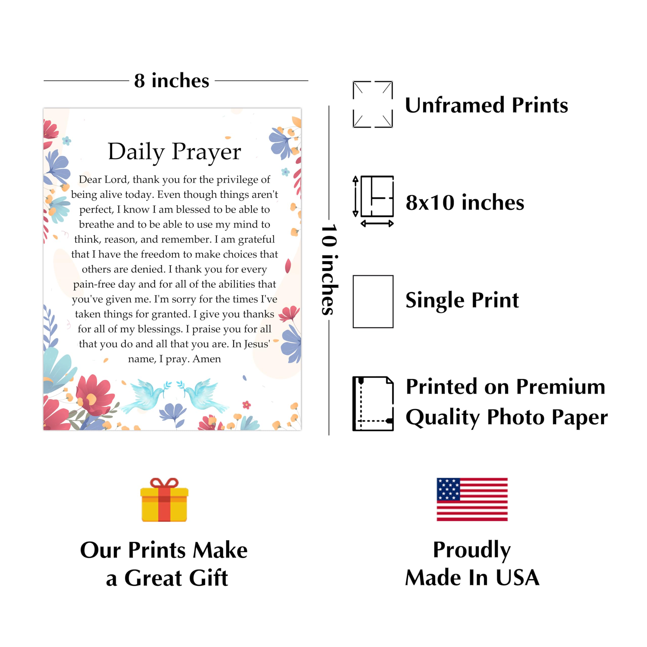 Inspirational Christian Wall Art - Floral Scripture Print for Home, Office & Church Decor | Religious Gift for Women & Men | Unframed 8x10 | Perfect for Daily Prayer & Spiritual Spaces