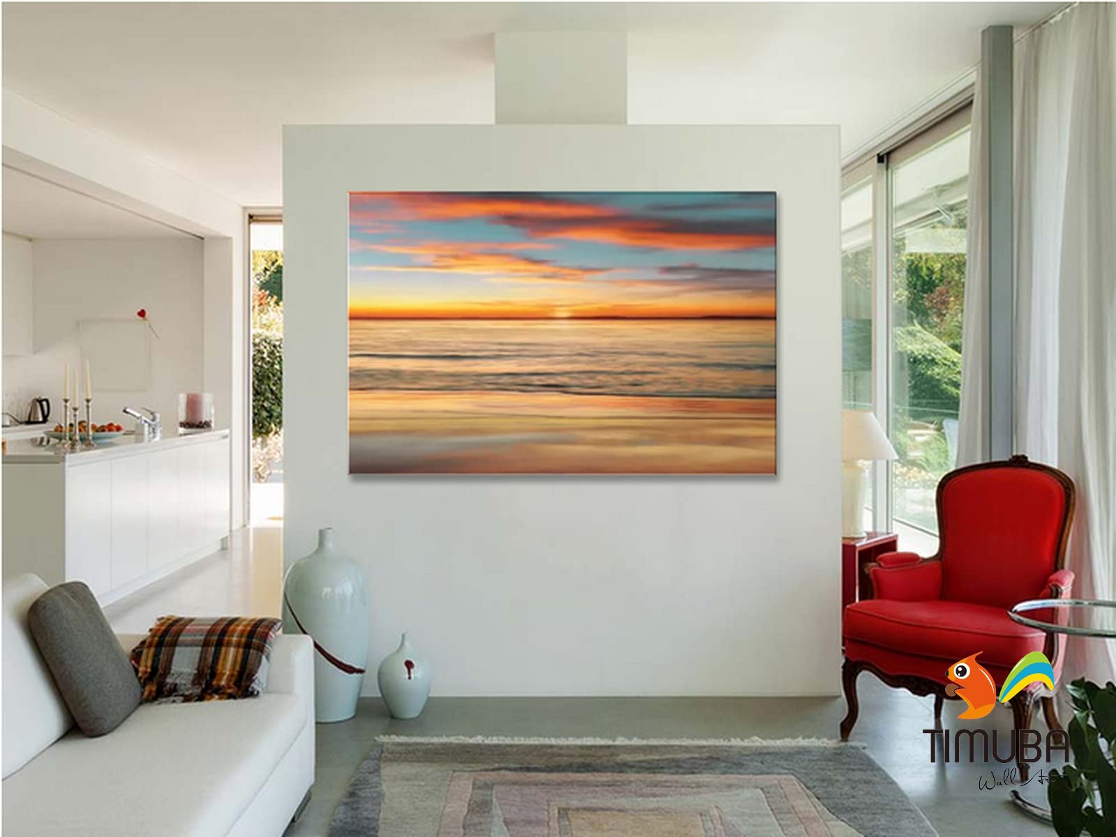 Ocean Wall Art Canvas Print - 32x48 Inch Beach Bathroom Decor, Sunset Seascape Pictures for Living Room & Home Wall Decoration | Perfect for Coastal, Nautical & Bathroom Themes