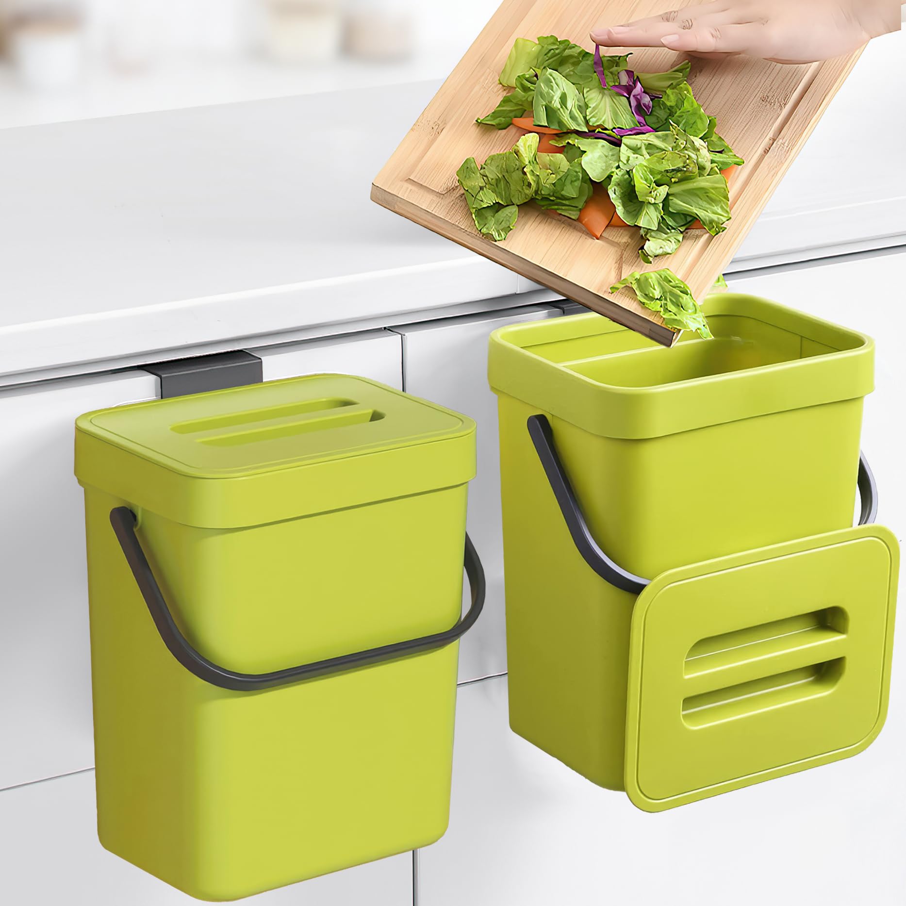Eco-Friendly 5L/1.3 Gal Kitchen Compost Bin with Lid - Countertop, Under Sink or Wall Mount Indoor Compost Bucket for Organic Waste (Lime Green) | Perfect for Small Spaces, Apartments & Sustainable Living