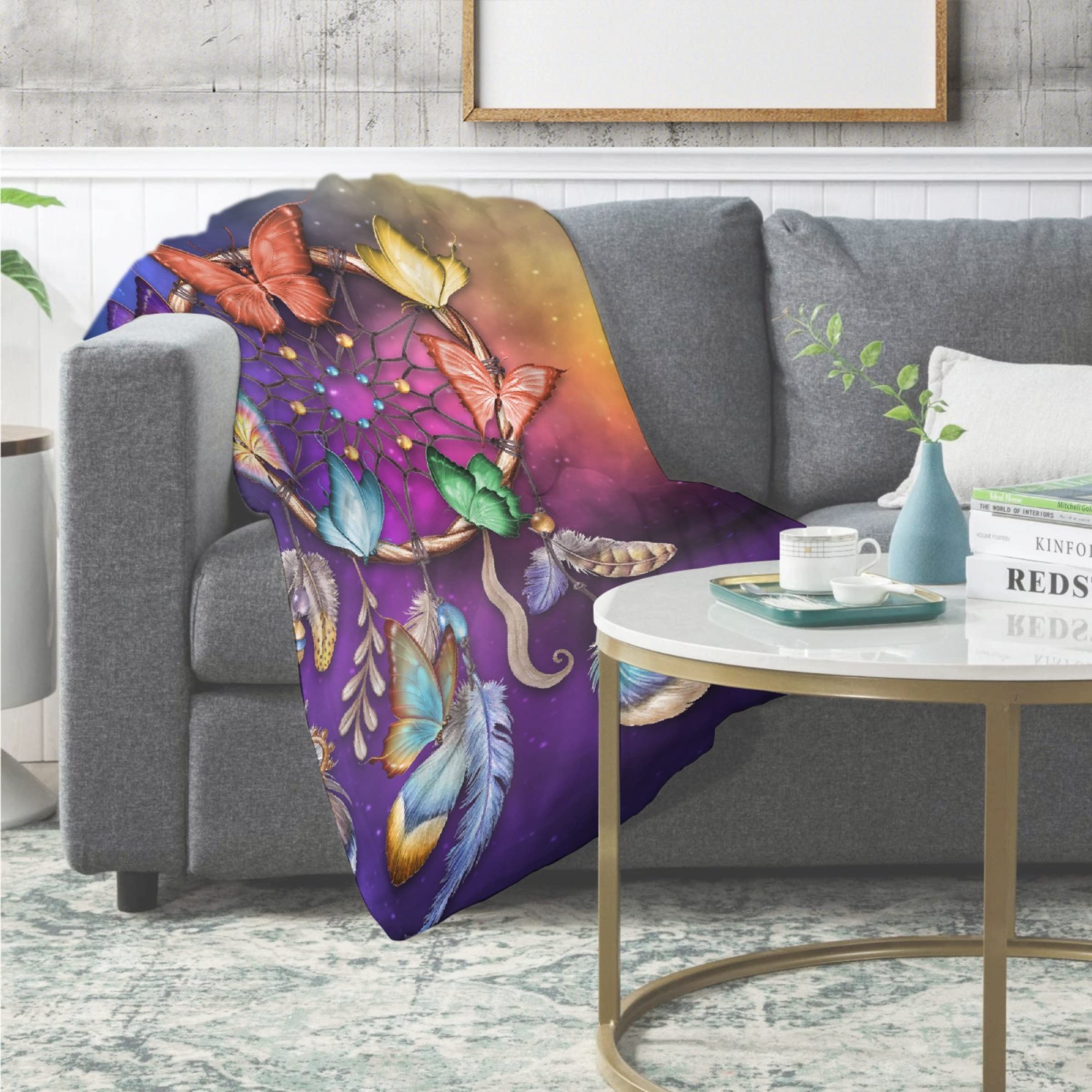 Butterfly Wind Chime Pattern Throw Blanket - Soft, Warm & Lightweight Quilt for Sofa, Bed, Travel - Perfect Gift for Men, Women & Kids - 90x120 Inches - Ideal for Family Gatherings, Picnics & Cozy Nights