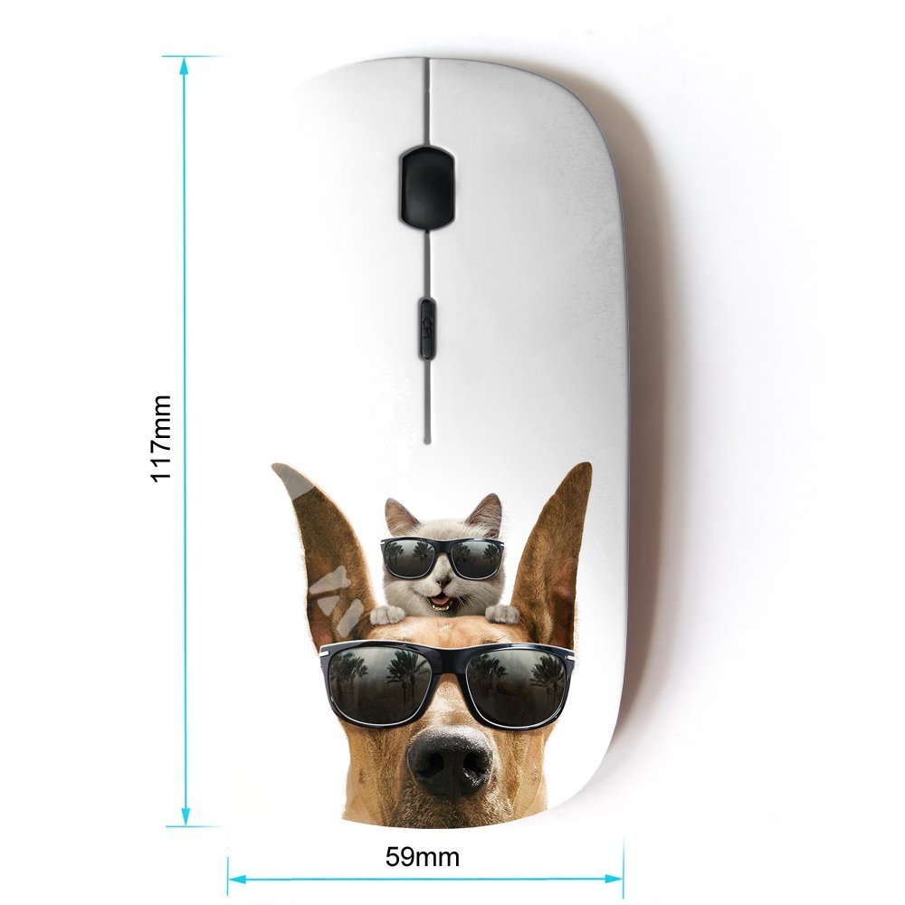 2.4G Wireless Optical Mouse - Funny Cute Sunglasses Cat & Dog Design - Perfect for Office, Home, Gaming & Travel Use
