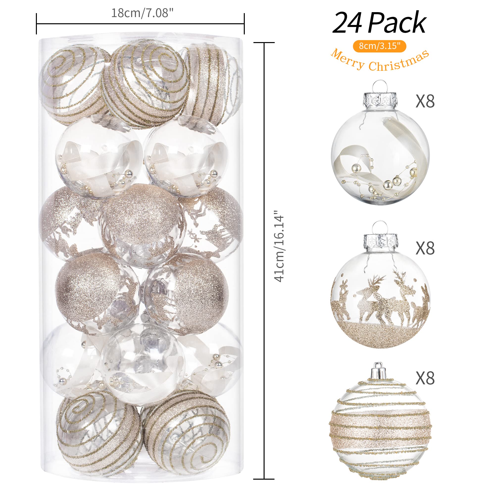 24ct Shatterproof Christmas Ball Ornaments for Tree & Wedding Decor