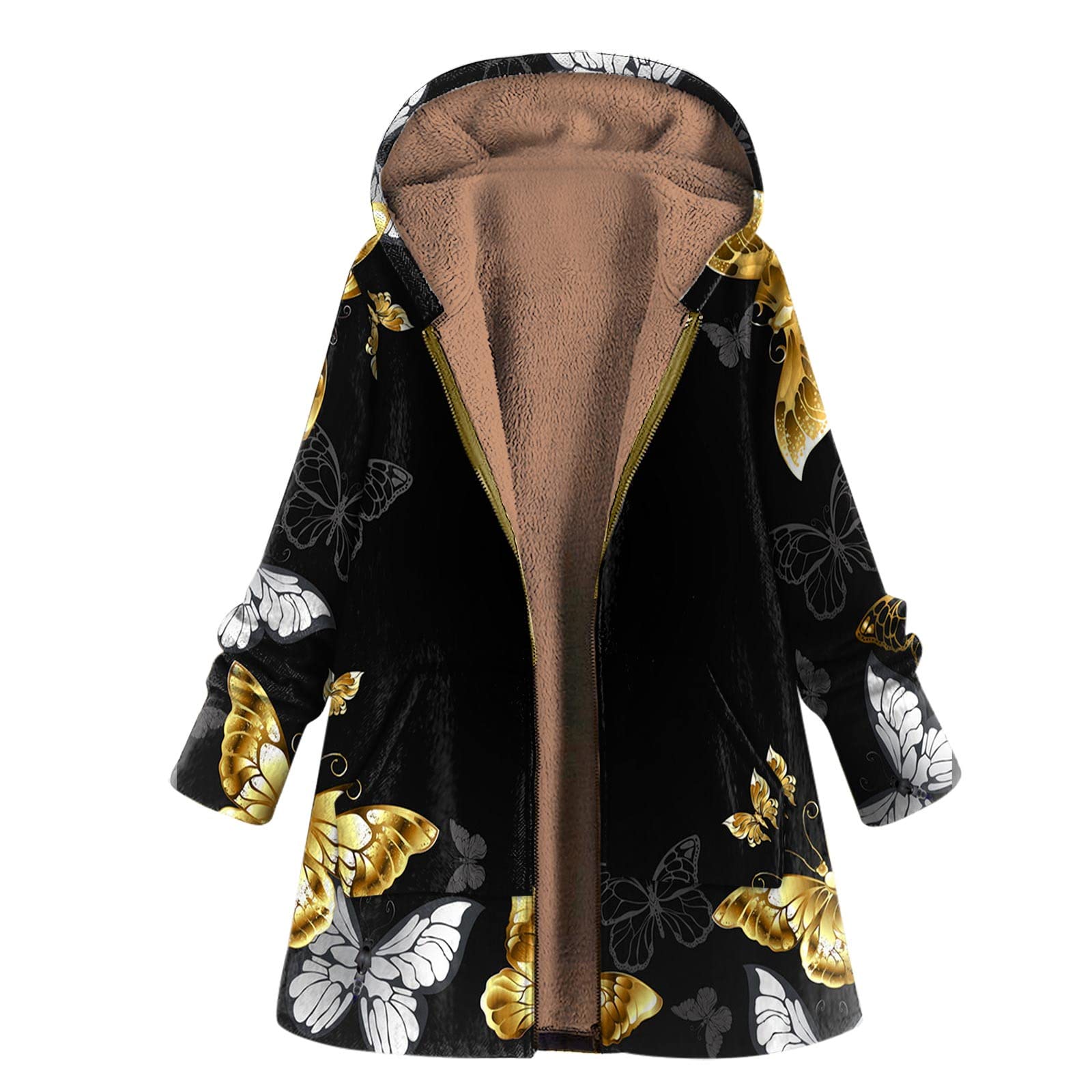 Women's Winter Fleece Jacket - Printed Plush Hooded Coat for Casual Wear & Outdoor Activities | Warm Denim Jacket for Cold Weather, Snow Days & Street Fashion