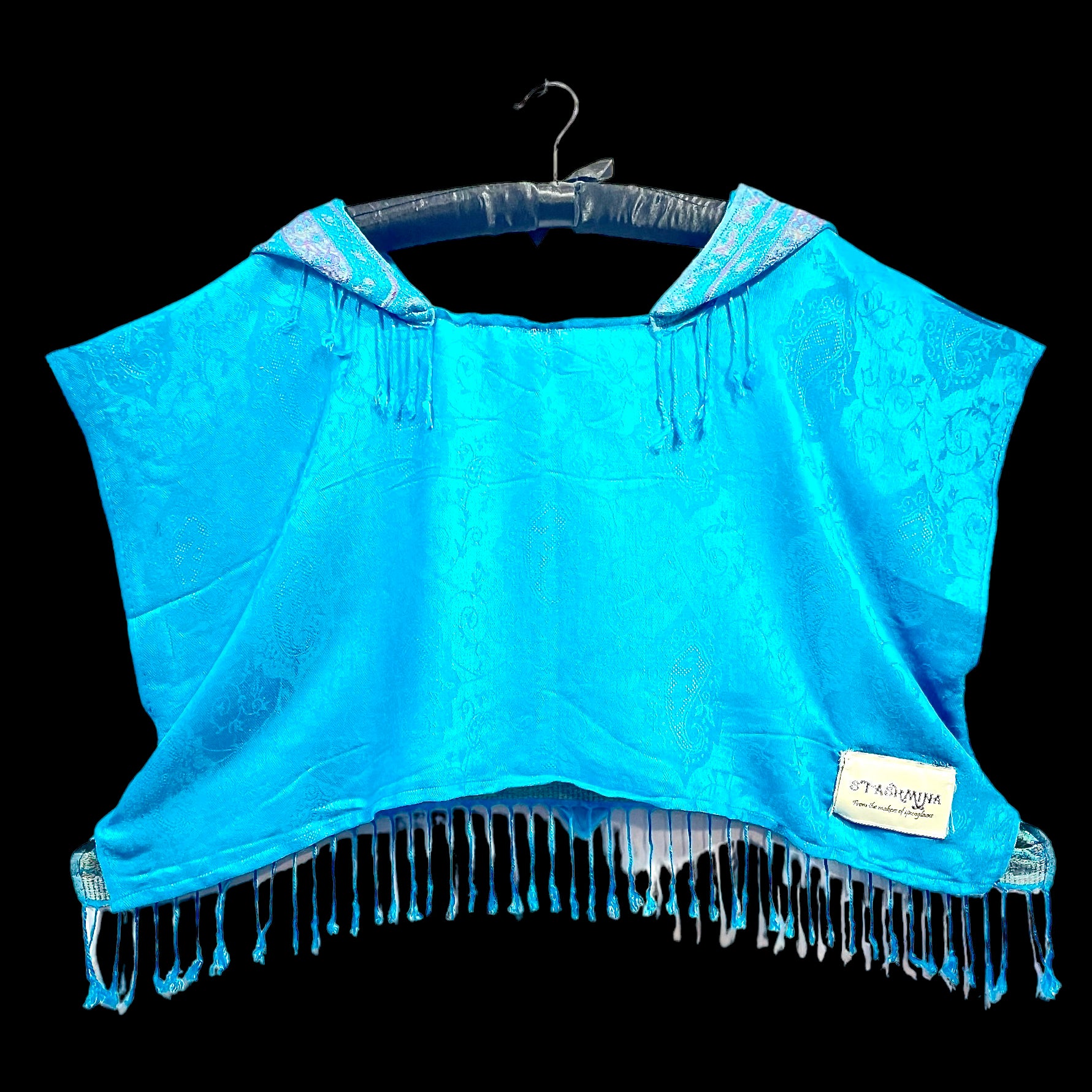 Ocean Blue Pashmina Hooded Crop Top - Soft & Stylish Women's Fashion for Casual Wear & Layering