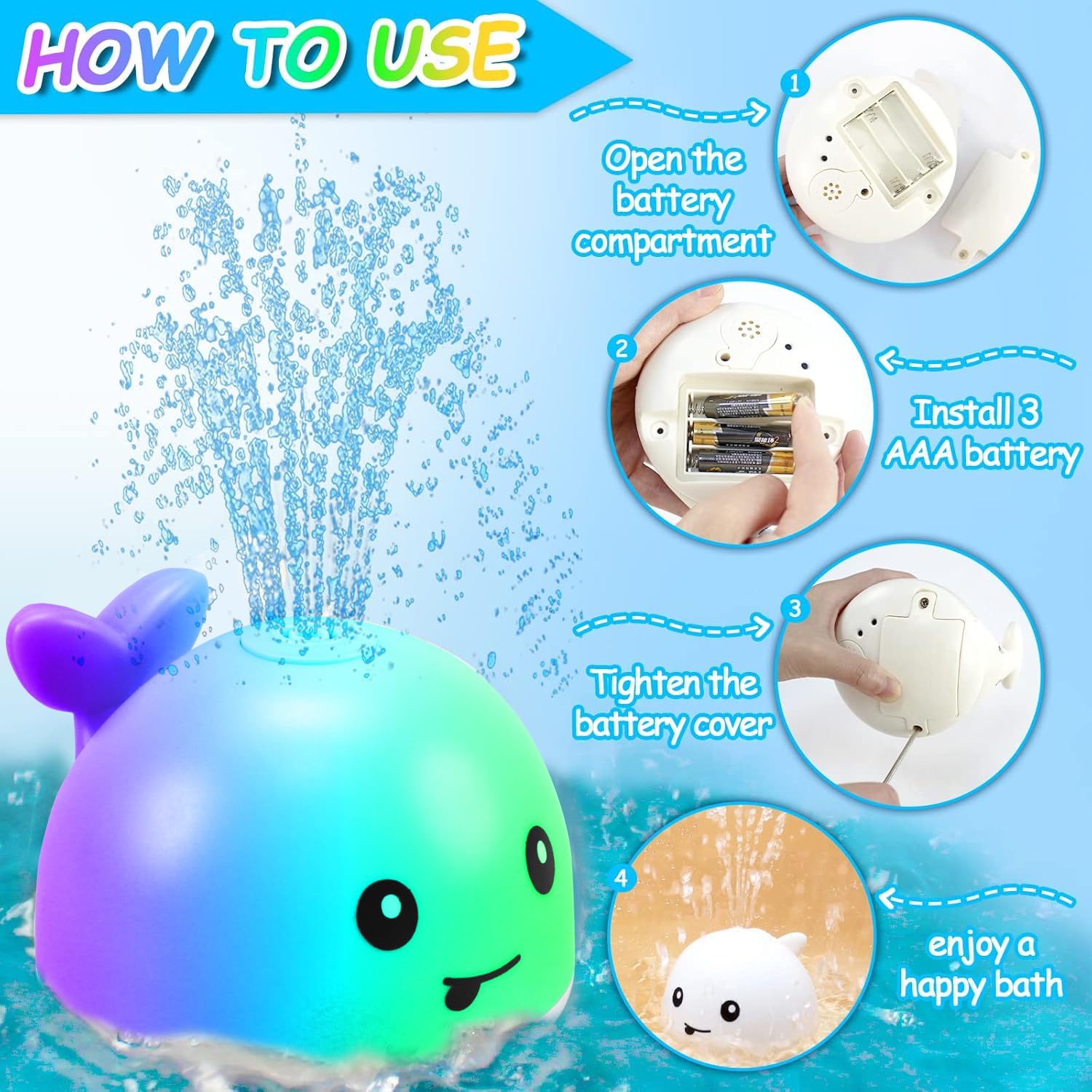 Zhenduo Whale Spray Water Bath Toy - Fun Baby Bath Toys for Toddlers, Kids, Boys & Girls - Bathtub Shower & Pool Water Play Toy (White) - Perfect for Bath Time, Outdoor Play & Summer Water Activities