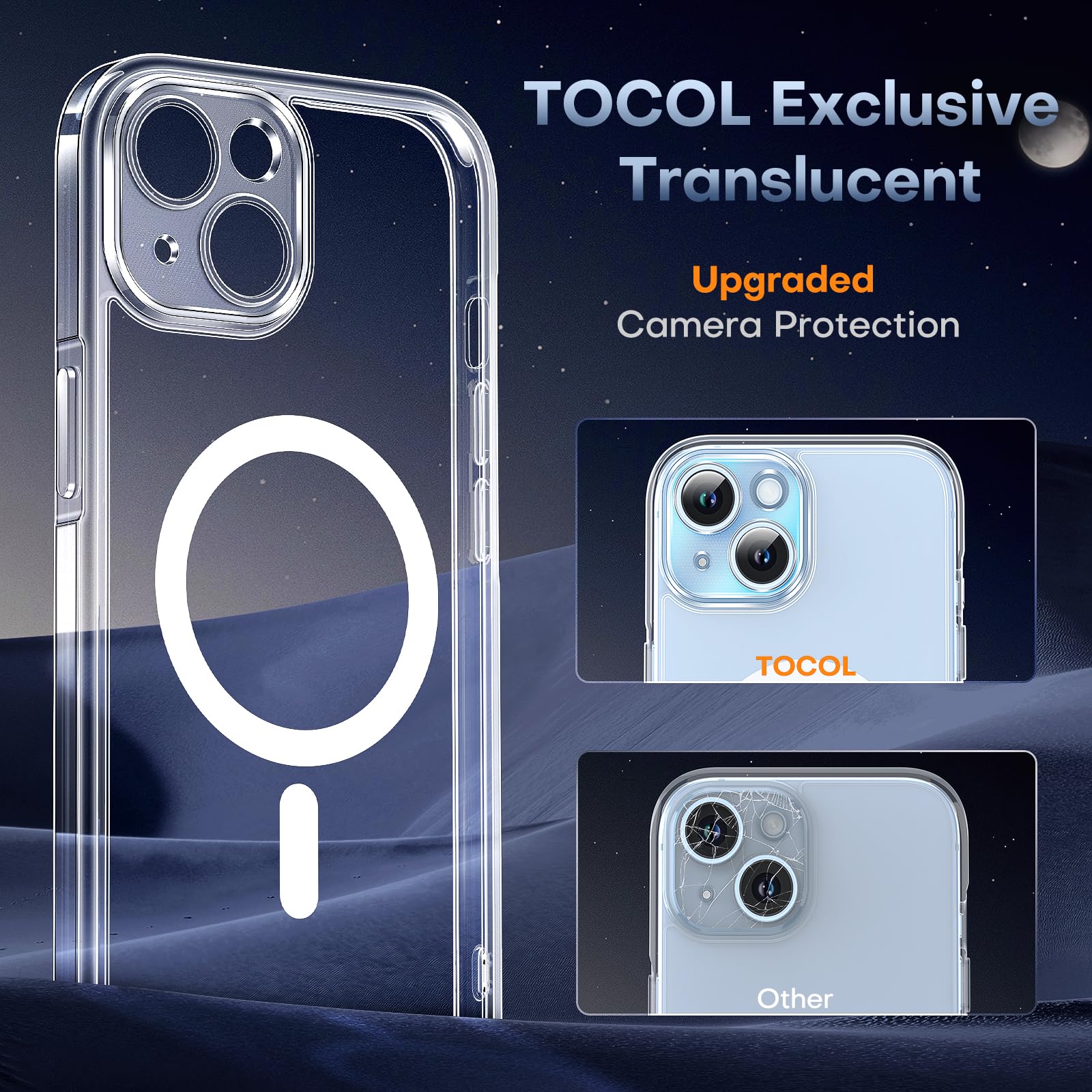 TOCOL Magnetic Clear iPhone 15 Plus Case (6.7 Inch) - Military Grade Protection, Magsafe Compatible, Non-Yellowing & Full Camera Cover - Perfect for Daily Use, Travel & Outdoor Activities