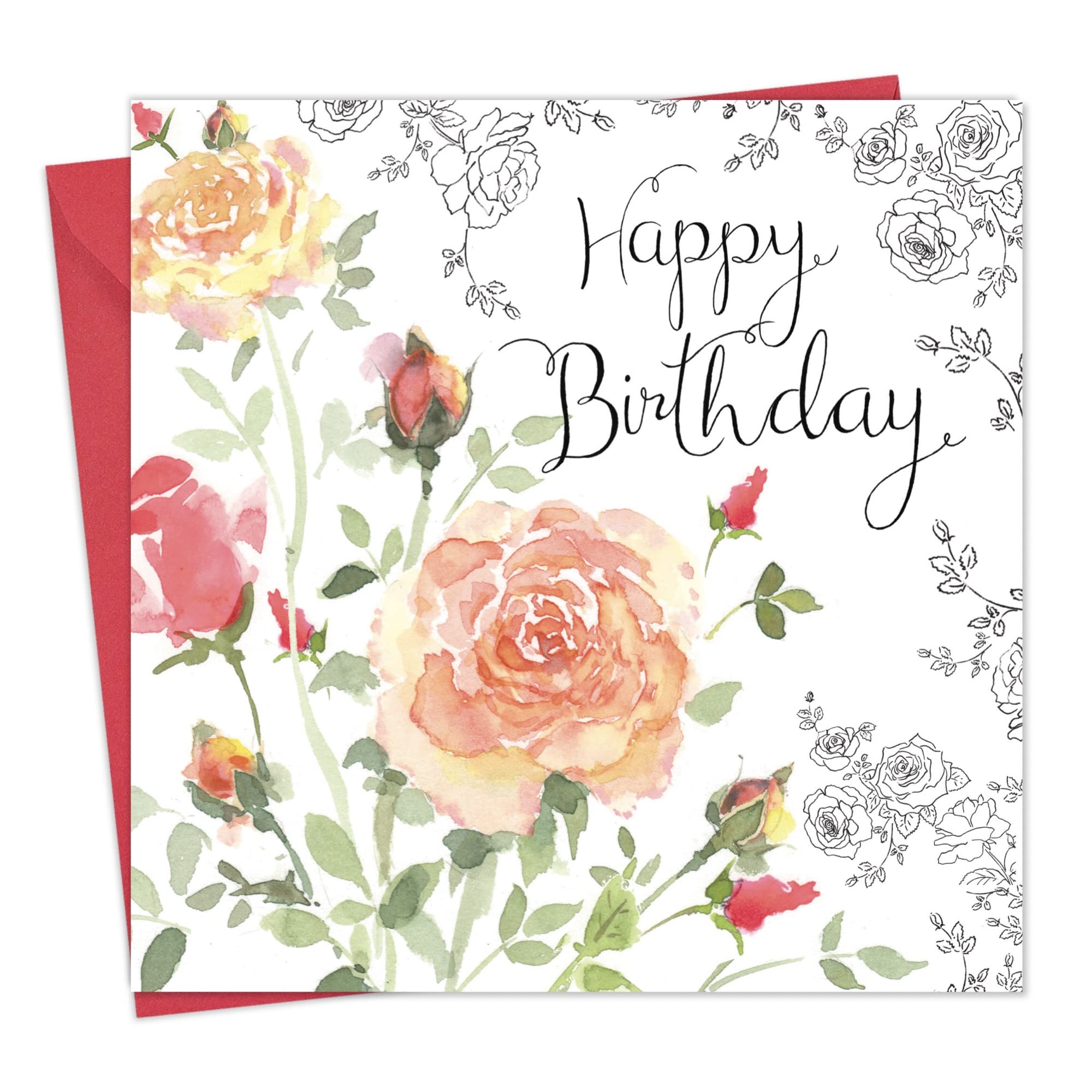 TWIZLER Floral Happy Birthday Card - Colorful Greeting Card for Women, Men, Friends - 6.1 x 6.1 Inch - Perfect for Birthday Wishes, Party Decorations & Gift Giving