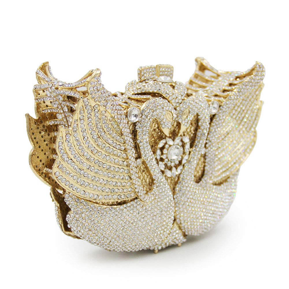 Luxury Rhinestone Women's Evening Clutch Purse with Chain Strap - Elegant Swan Design Wedding Handbag for Parties, Prom & Special Occasions