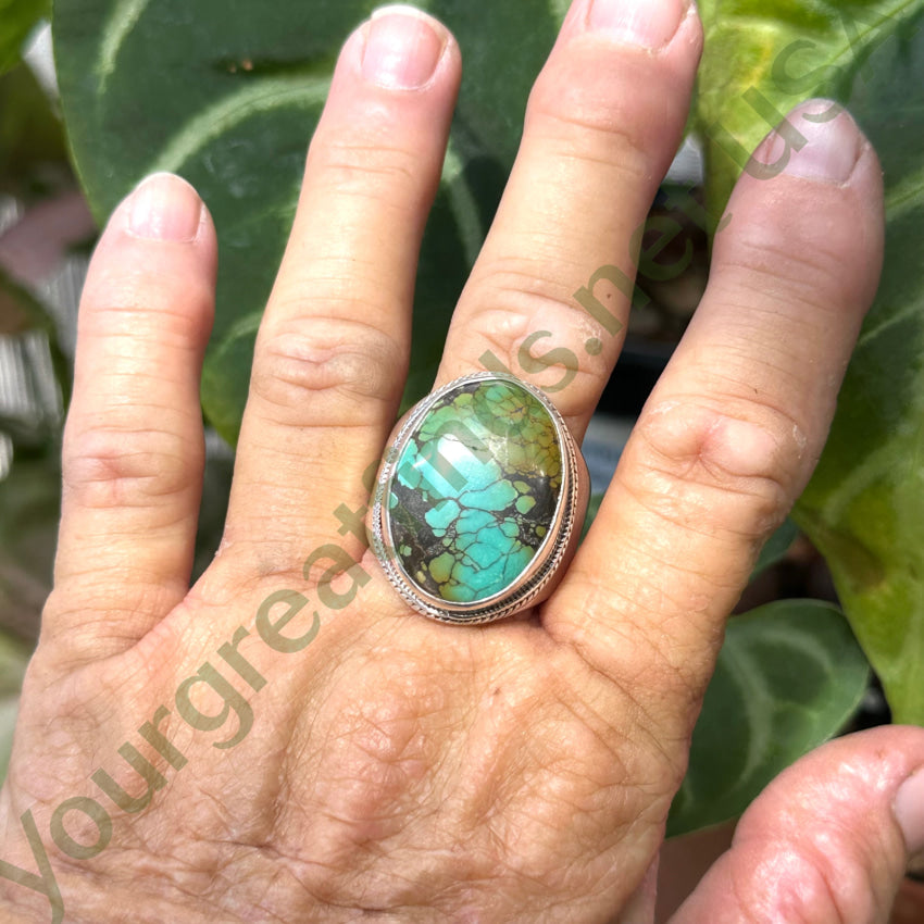 925 Sterling Silver Spider Web Turquoise Ring - Size 13.5 for Men & Women - Handmade Boho Jewelry for Halloween, Gothic Fashion & Everyday Wear