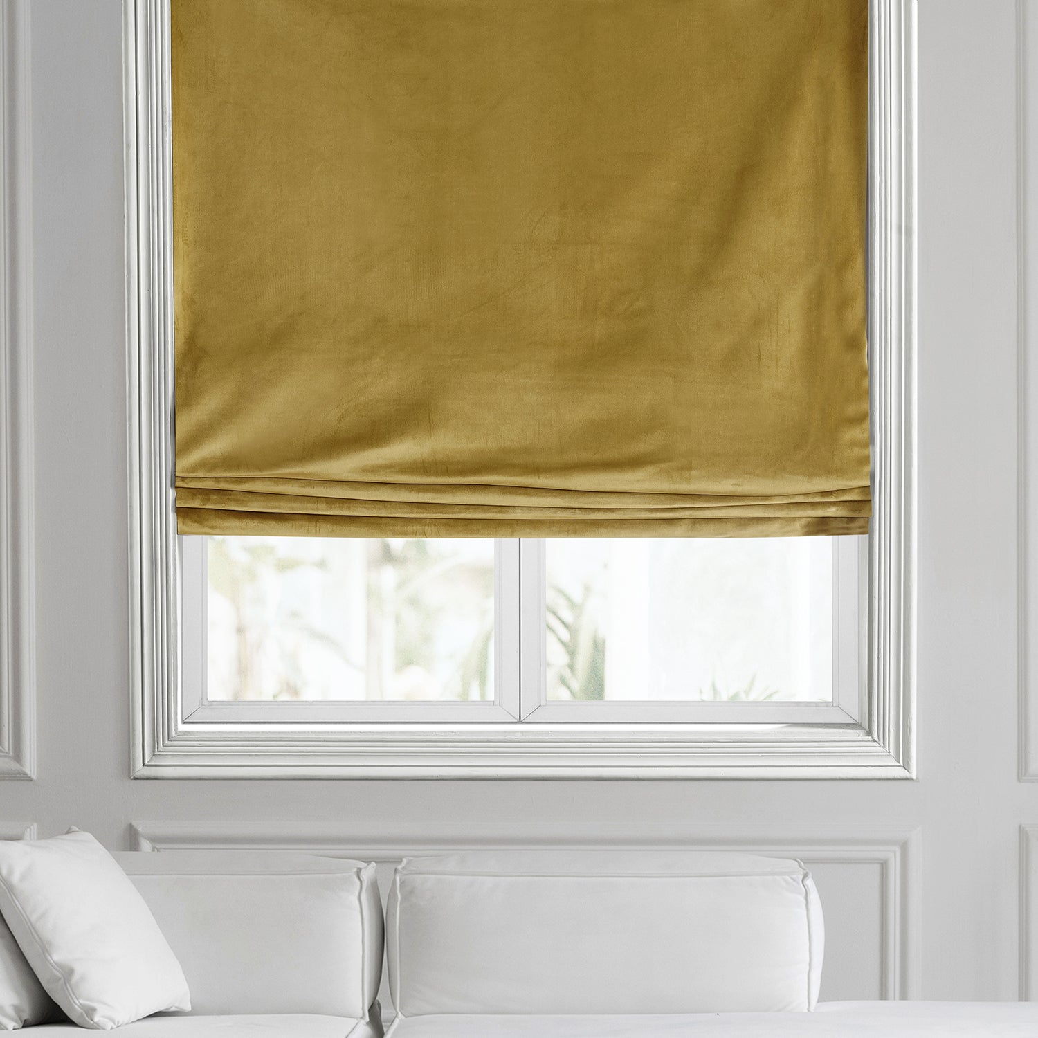 Peat Green Heritage Plush Velvet Roman Shade - Elegant Window Treatment for Living Room & Bedroom | Blackout Curtain Panel with Premium Soft Texture