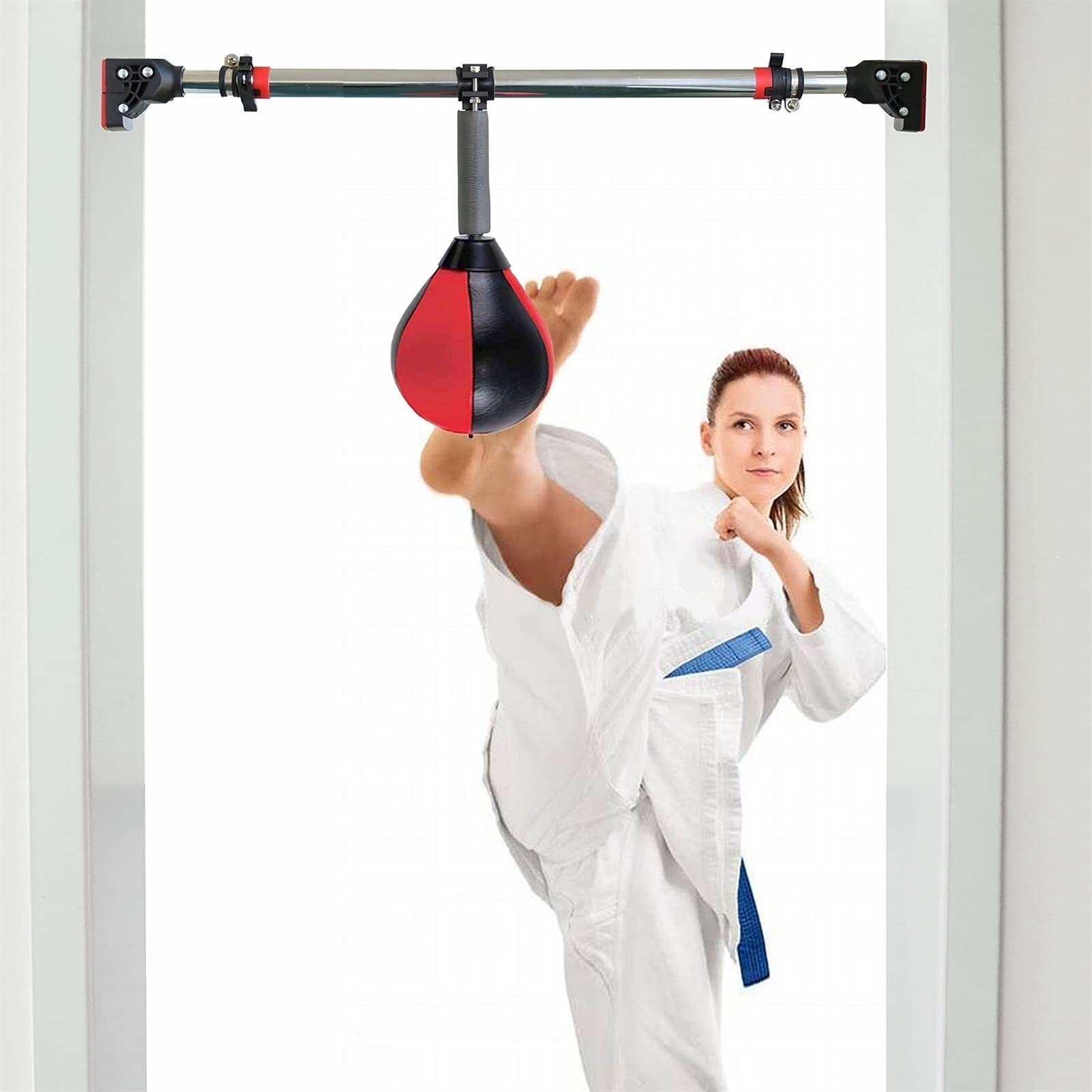 Red & Black Small Hanging Boxing Speed Ball Punching Bag for Women, Men, Adults & Teens - Stress Relief Training Equipment for Home, Office & Gym Workouts