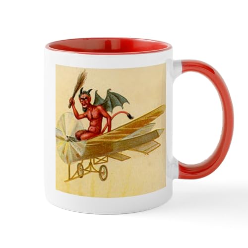 White/Red Inside - Halloween Krampus Devil Flying Airplane Coffee Mug