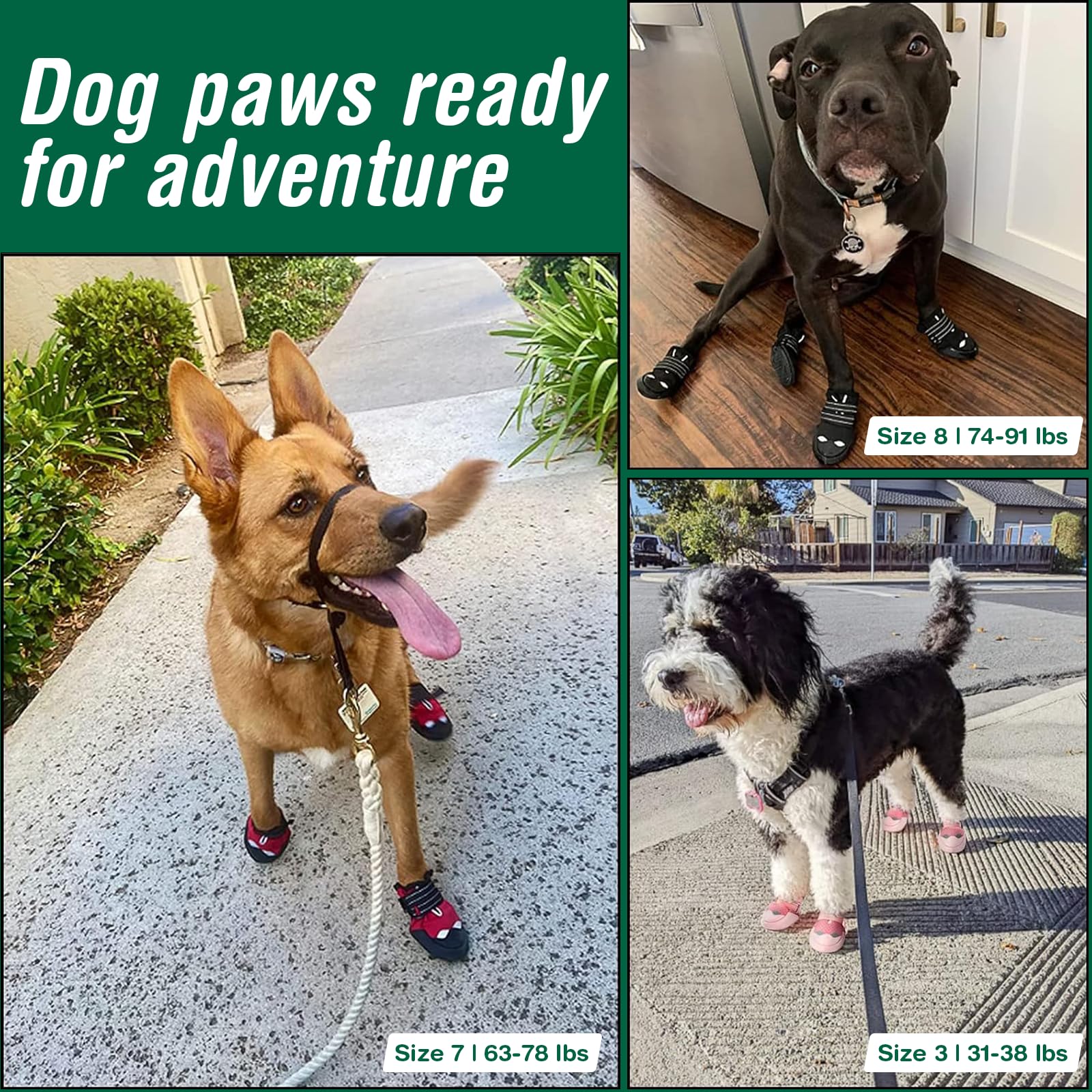 Waterproof Dog Boots for Medium & Large Dogs - Winter Snow & Summer Hot Pavement Protection - Size 3 Dog Shoes with Non-Slip Soles (Ideal for Hiking, Walking, and Outdoor Adventures)
