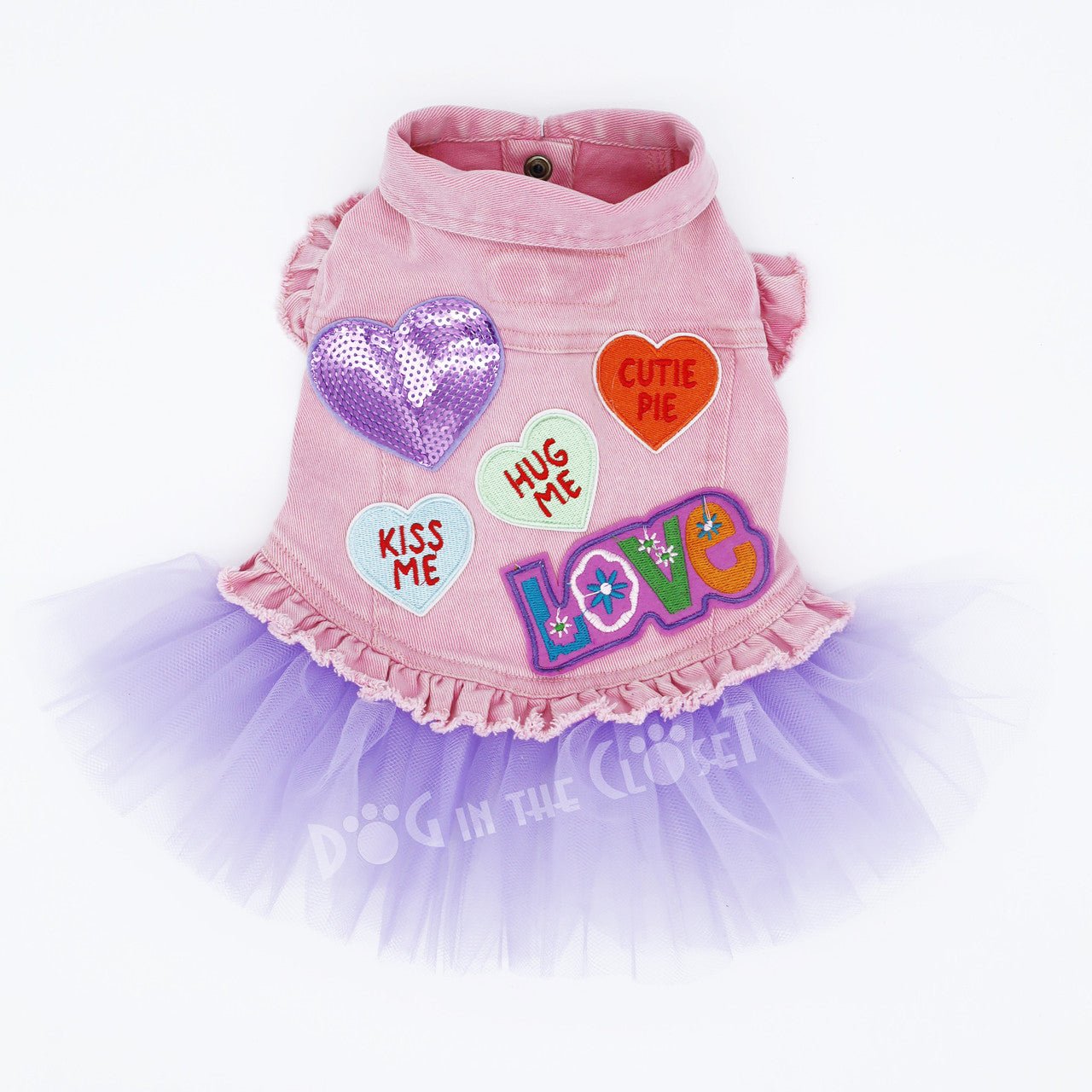 Purple Denim Dog Jacket with Tutu - Cute Pet Costume for Small Dogs, Valentine's Day & Photo Shoots