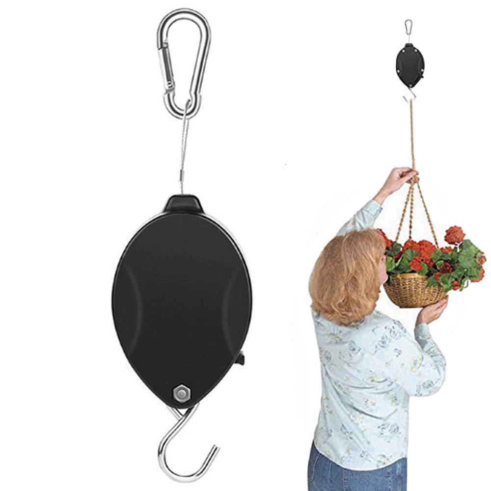 **Heavy Duty Retractable Plant Pulley Hook - Easy Reach Hanging Basket Hook for Garden Pots & Flower Baskets (1 Hook) - Perfect for Balcony, Patio & Indoor Plant Display**