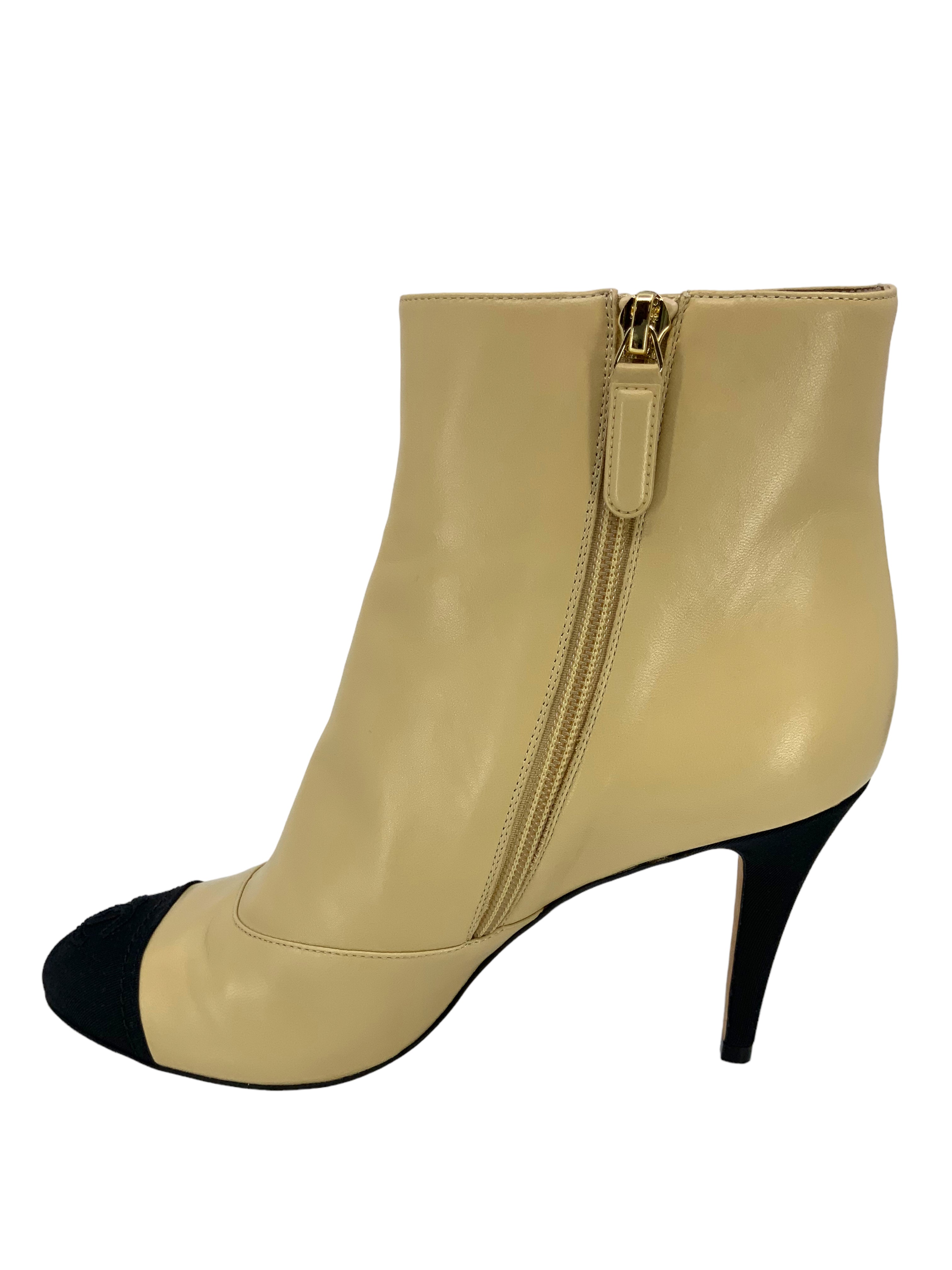 Chanel Black Leather CC Logo Cap Toe Ankle Boots Women's Size 8 | Luxury Fashion Booties for Evening Outfits & Special Occasions