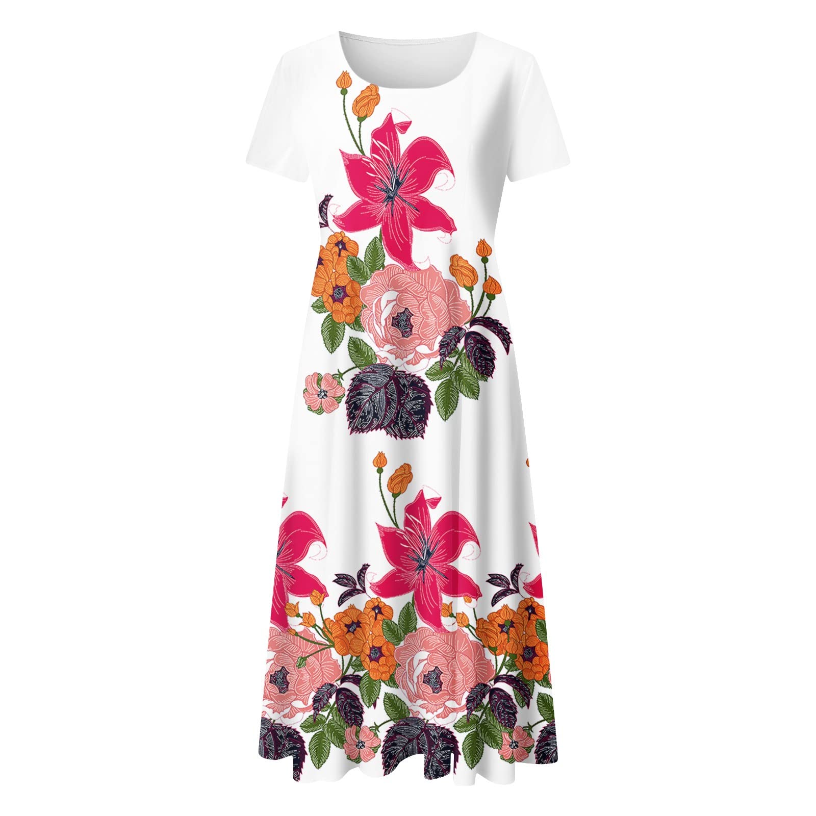 Women's Summer Floral Printed Boho Mini Dress - Casual Short Sleeve Crew Neck Loose Fit Dress for Beach, Vacation & Outdoor Activities
