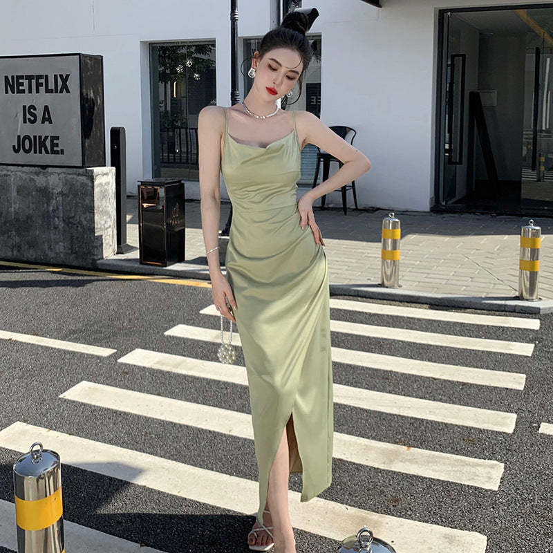 Elegant Green Summer Maxi Dress with High Slit - Perfect for Evening Parties, Weddings & Beach Vacations