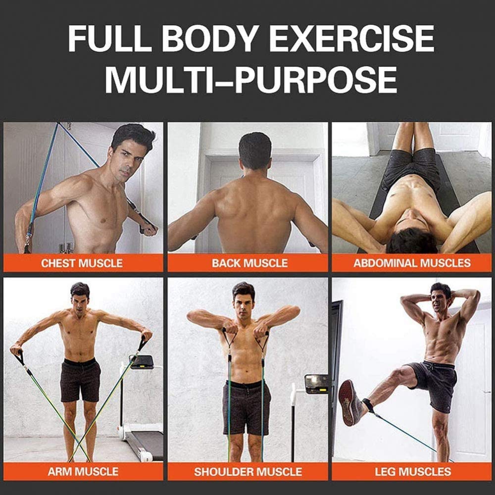 Premium 11-Piece Resistance Bands Set with 5 Stackable Exercise Bands, Door Anchors, 2 Foam Grips & Carrying Pouch - Perfect for Home Workouts, Gym Training, Yoga & Physical Therapy