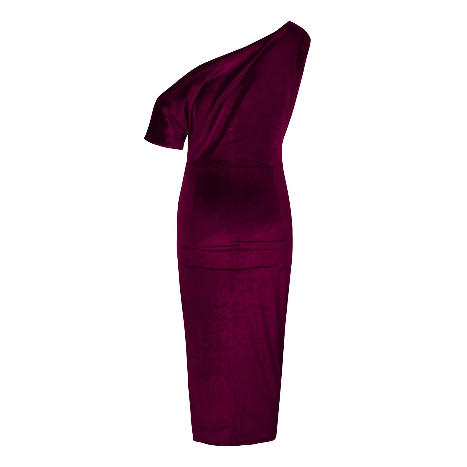 Sexy Off Shoulder Bodycon Cocktail Dress for Women - Ruched Front, High Slit, Wrap Midi Dress - Perfect for Wedding Guest, Party, Date Night & Formal Events