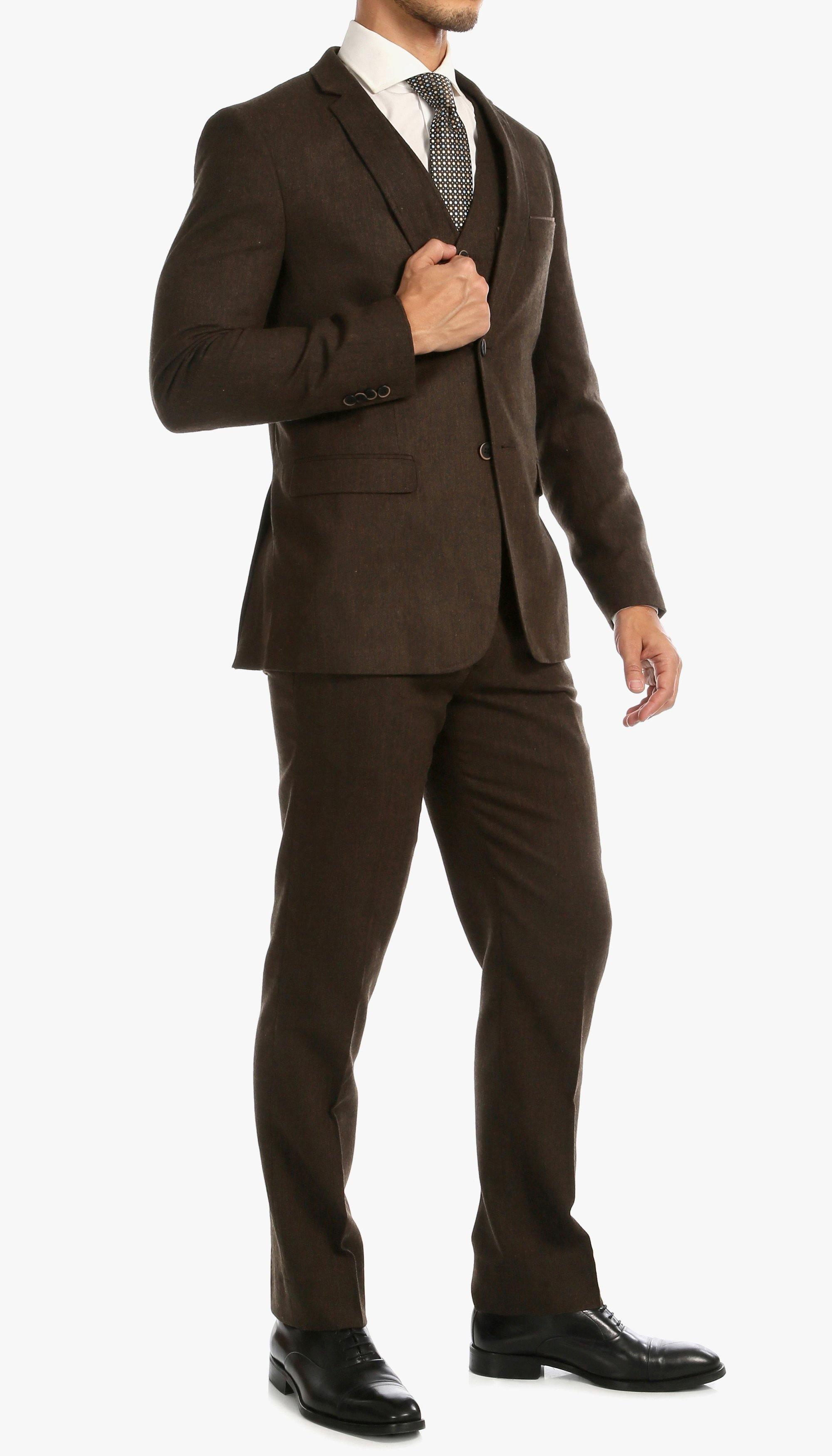 Premium Tweed Slim Fit 3-Piece Suit for Men - Cognac Brown Formal Business Attire | Wedding, Office & Special Occasion Outfit