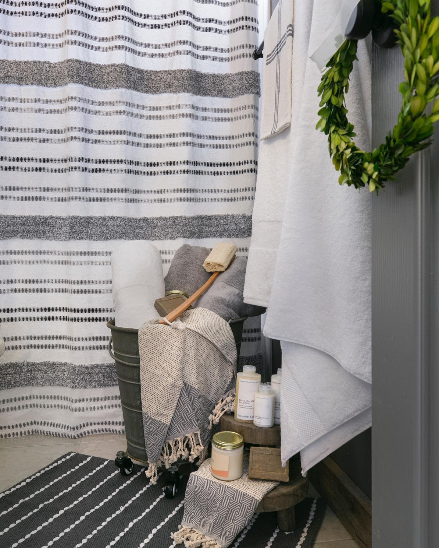Eco-Friendly Modern Tufted Striped Cotton Blend Shower Curtain - Waterproof Bathroom Decor for Farmhouse & Boho Style Homes