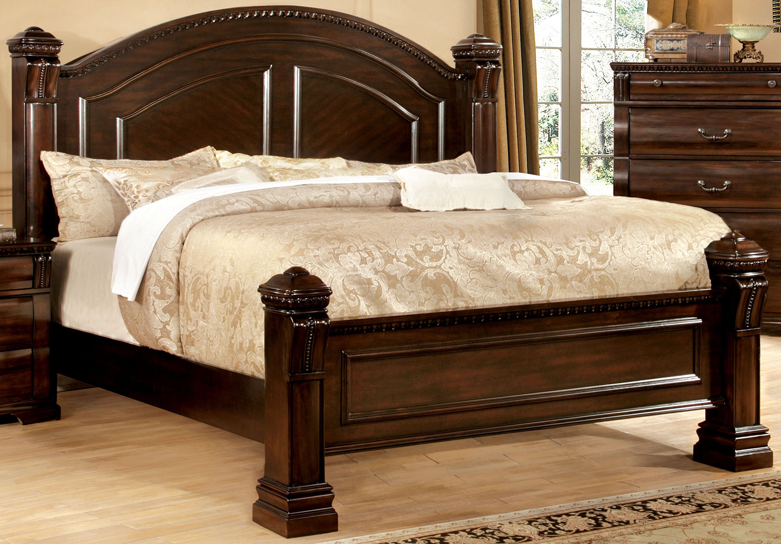 Furniture of America Lexington Low-Poster Eastern King Bed in Cherry Finish - Perfect for Master Bedrooms & Guest Rooms