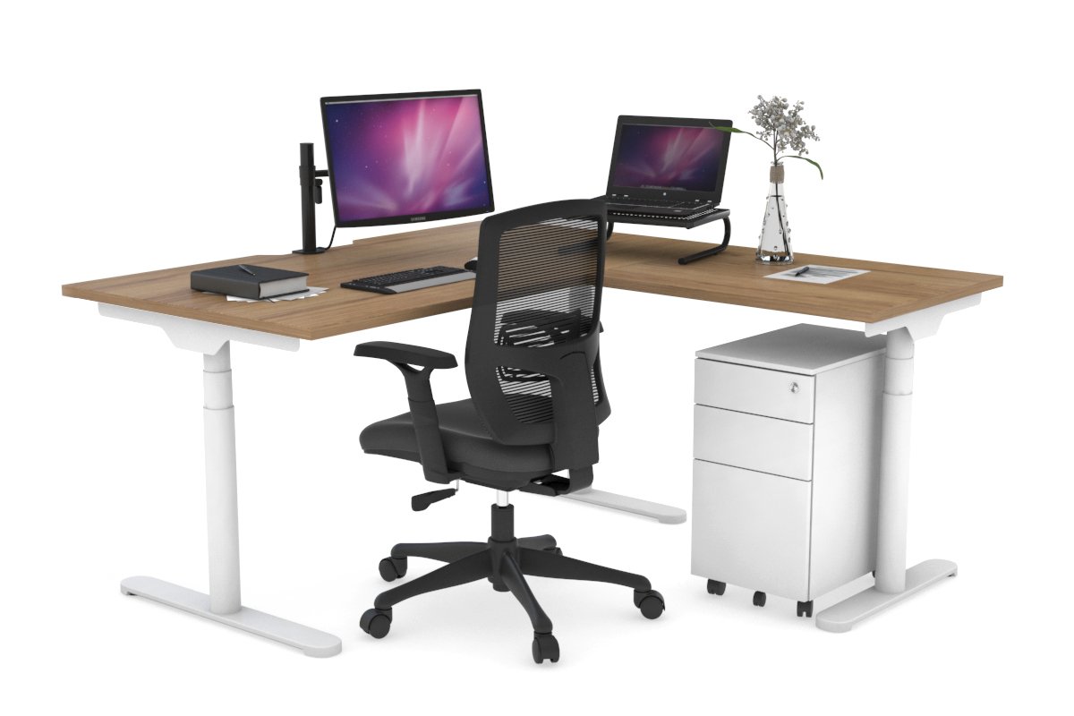 Flexi Premium Height Adjustable Corner Workstation Desk - 1400L x 1800W with Cable Management | Ergonomic Home Office & Gaming Setup