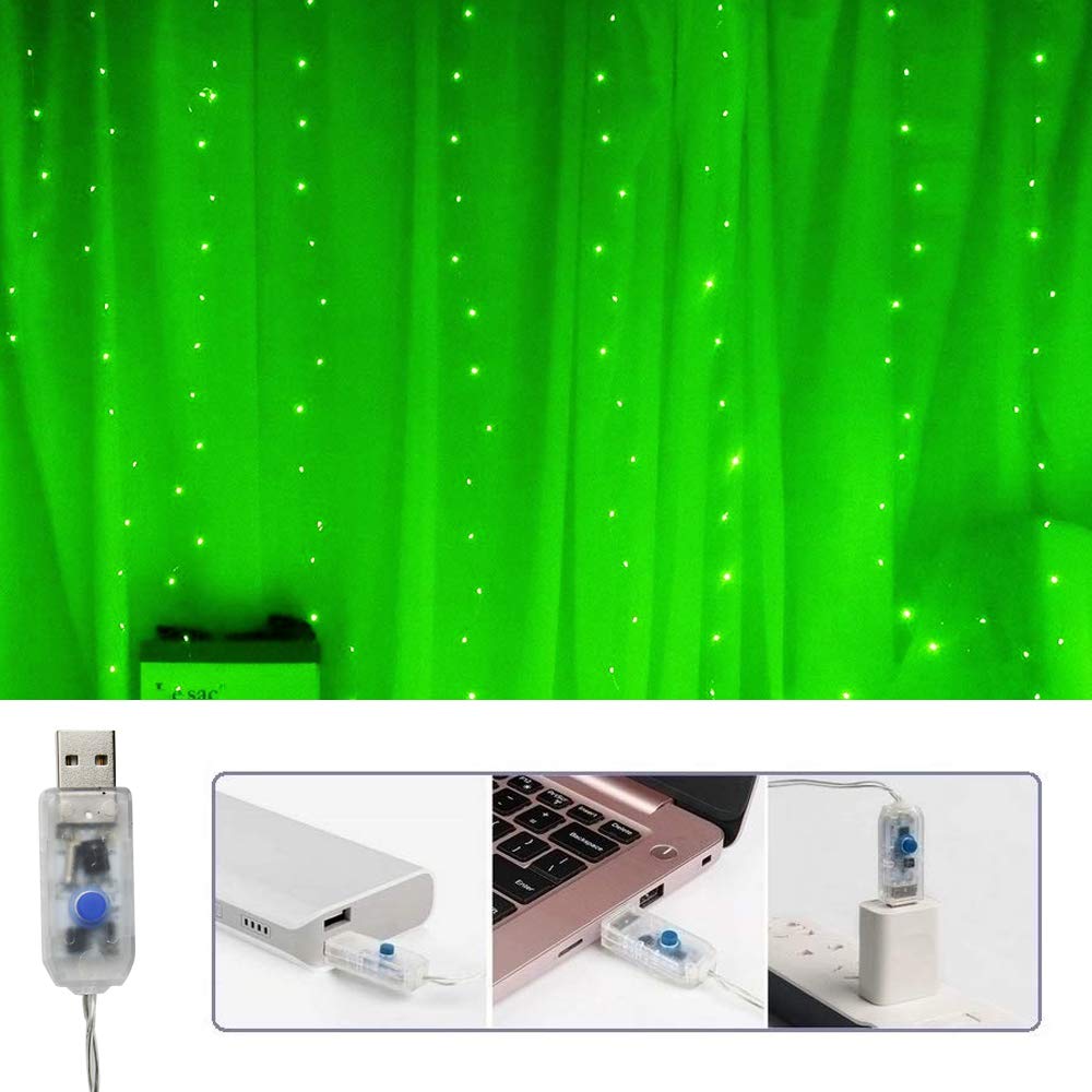 300 LED Curtain String Lights with Remote Control - USB Powered Fairy Lights for Christmas, Bedroom, Home, Xmas Tree & St. Patrick's Day Decor - 8 Lighting Modes, 9.8ft x 9.8ft Green Backdrop Lights - Perfect for Parties, Weddings & Indoor/Outdoor Holiday Decorations