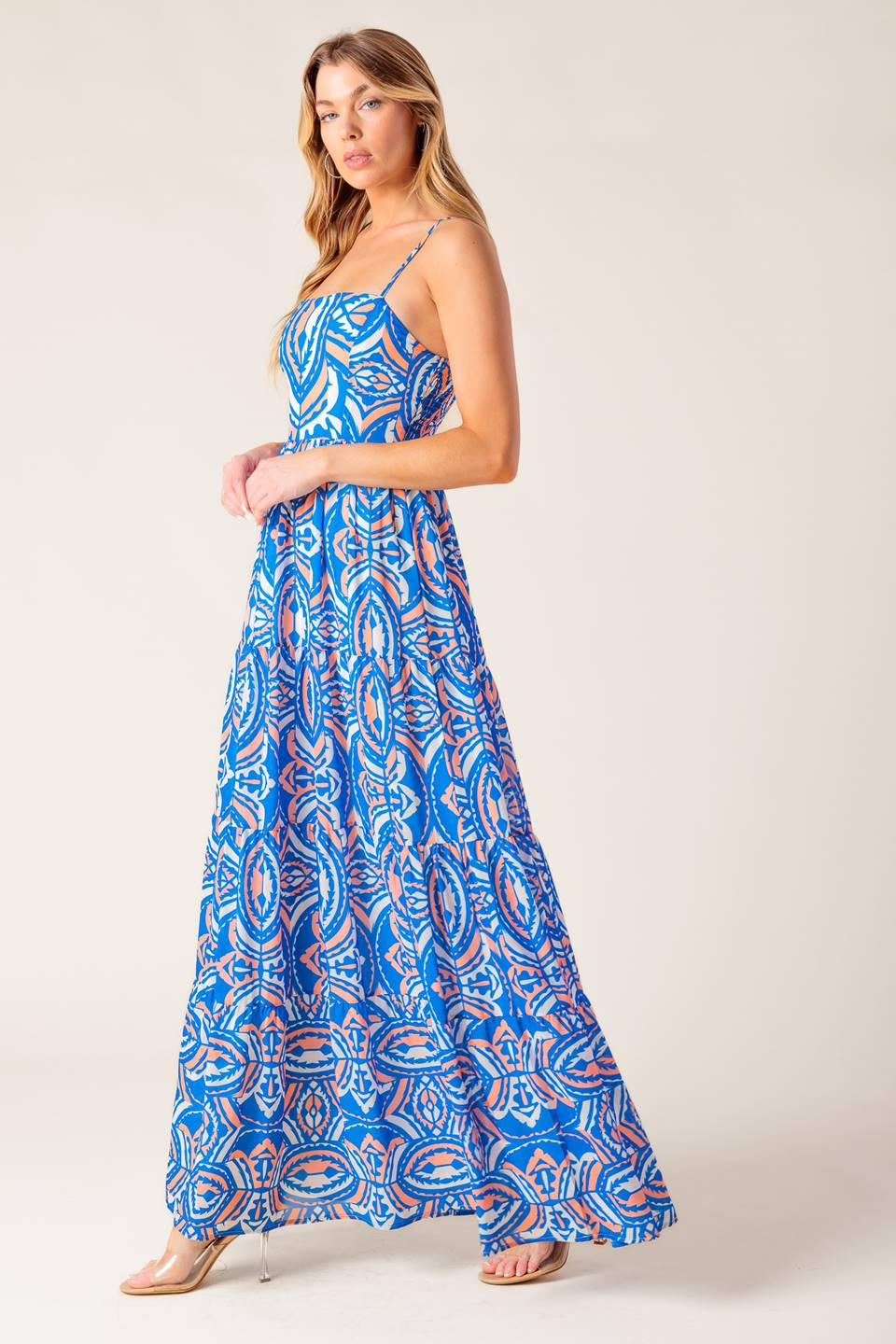 Lakeside Picnic Maxi Dress - Blue & Coral Floral Summer Dress for Women | Beach, Garden Party, Vacation Outfit