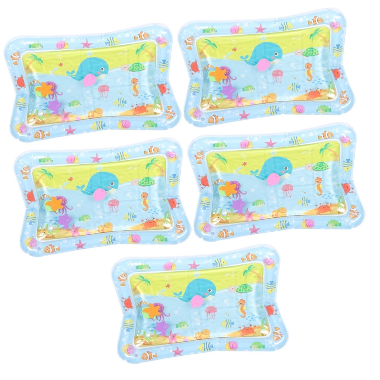 FAVOMOTO 5-Piece Inflatable Baby Tummy Time Mat Set - Water Play Mat, PVC Sensory Toys for Infants, Toddler Development & Bath Time Fun