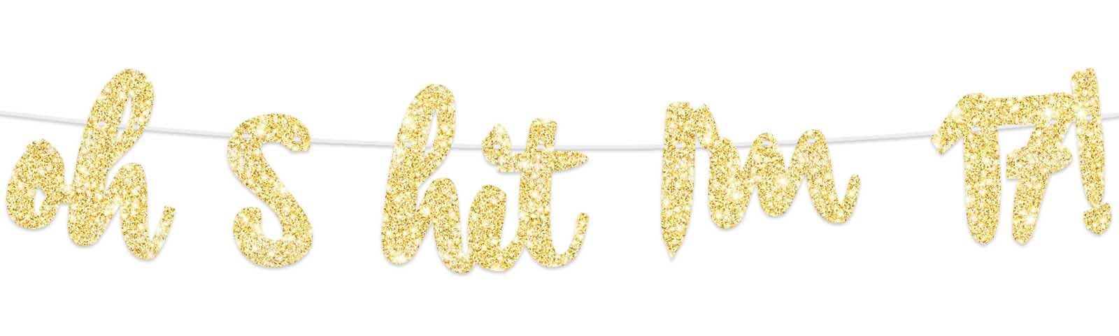 Glitter Gold 'Oh I'm 17!' Birthday Banner Backdrop - Happy 17th Birthday Party Decorations for Teens, Photo Booth Props, Anniversary Supplies Kit | Perfect for Sweet 16+1 Celebrations, Milestone Parties & Instagram-Worthy Photo Shoots