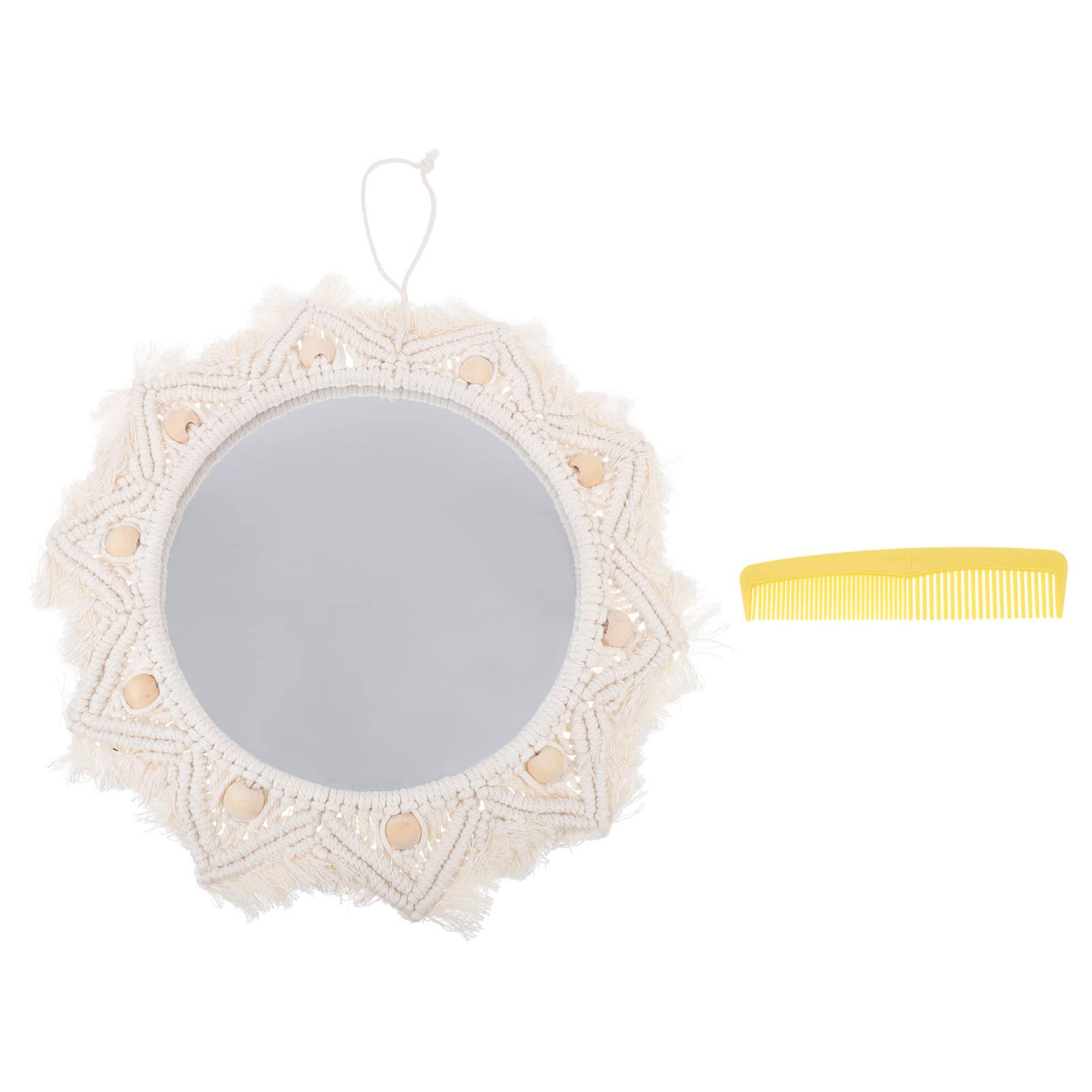 Bohemian Woven Wall Mirror with Macrame Fringe - Round Decorative Hanging Mirror for Bathroom, Bedroom & Entryway | Vanity Makeup Mirror, Home Decor, Bohemian Style Wall Art (Perfect for Boho Chic Interiors, Cozy Bedrooms & Spa-Like Bathrooms)