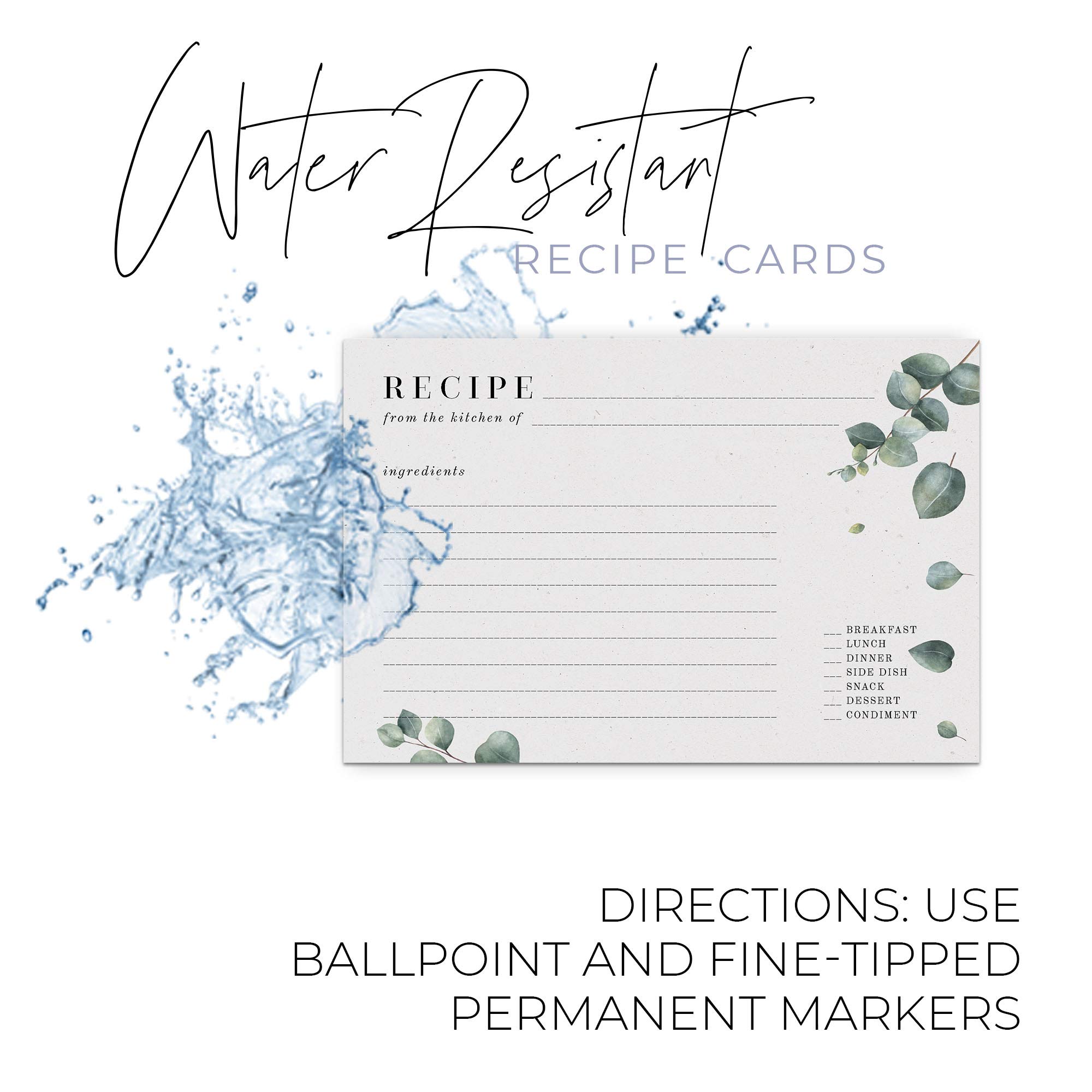 Dashleigh Eucalyptus Recipe Cards Set - 48 Double-Sided Water-Resistant 4x6 Inch Cards in Vintage Sage Green & Grey | Perfect for Kitchen Organization, Meal Planning & Gift Giving