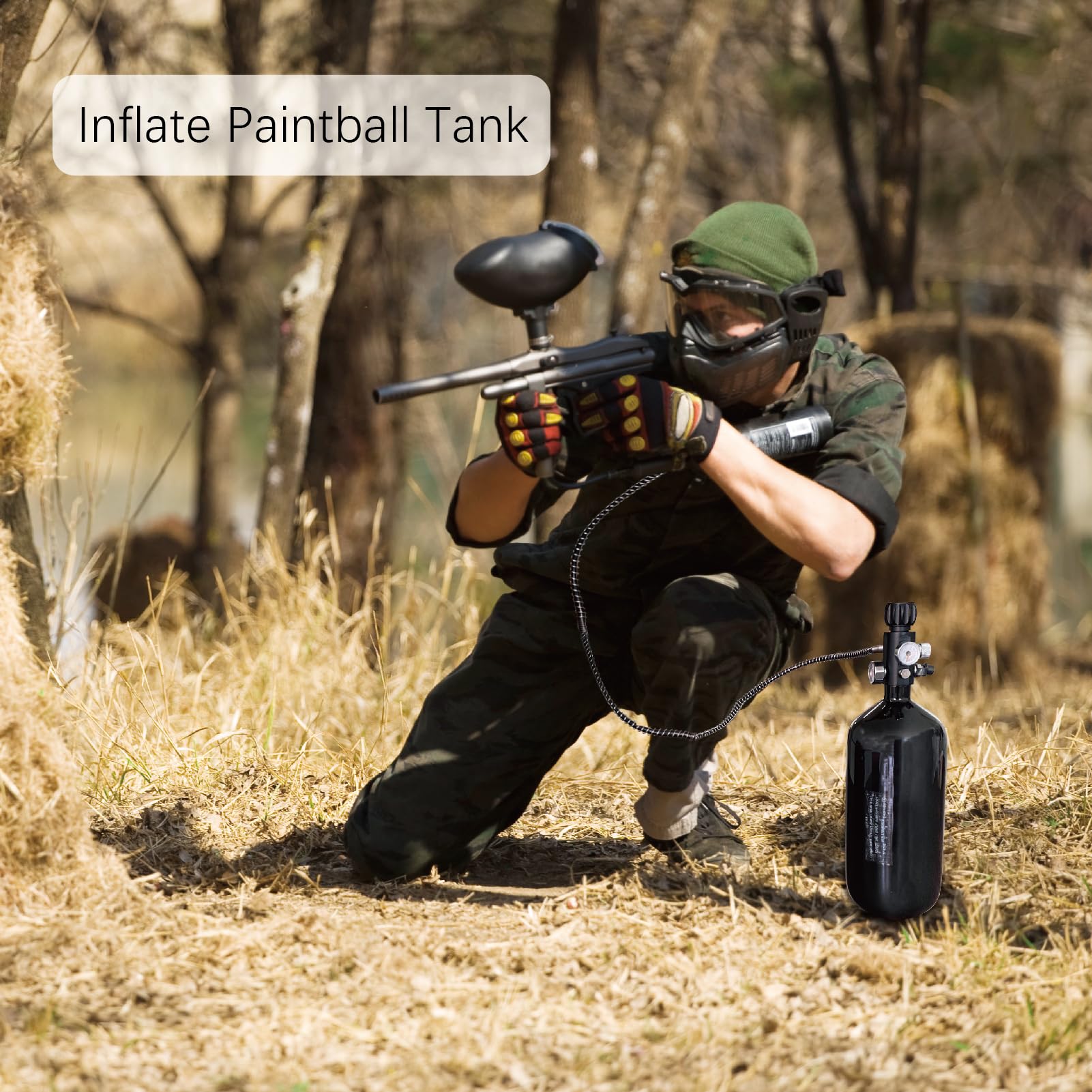 98ci Carbon Fiber Paintball Tank - 4500psi PCP HPA Air Tank with Black Coating & Dual Gauge Valve | Includes Black Zip Up Cover | Perfect for Paintball, Airsoft & Outdoor Sports