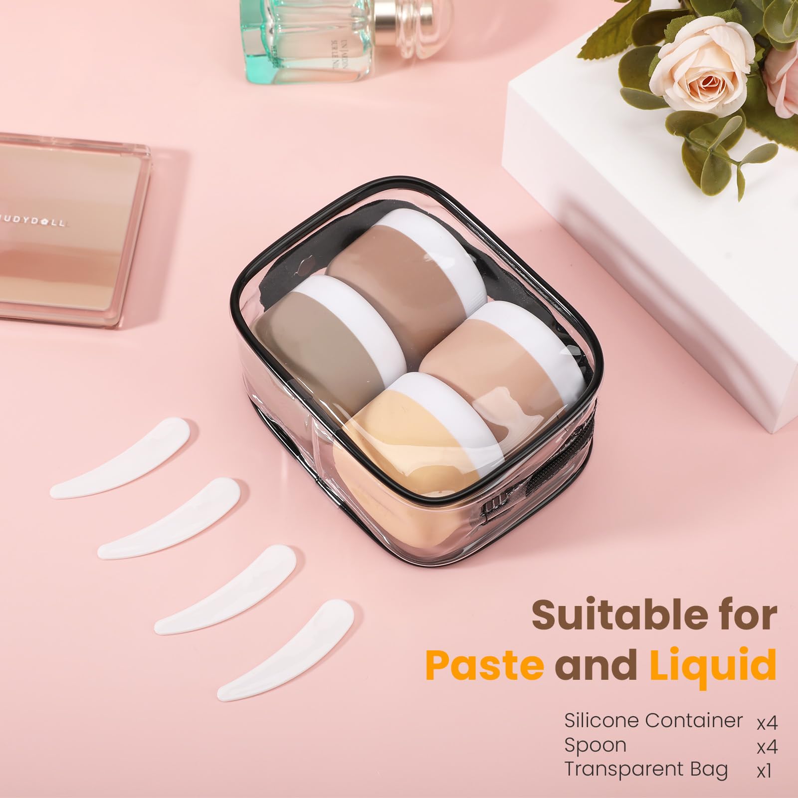 5 in 1 Leakproof Silicone Travel Bottles Set with Clear Storage Bag - TSA Approved, BPA Free Food Grade Containers for Toiletries, Cream & Liquids (40ml) - Perfect for Travel, Beach, Picnic & Gym Essentials