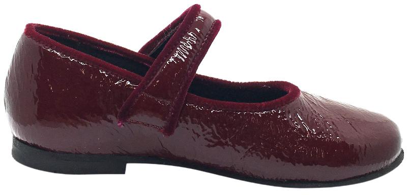 Luccini Girls Burgundy Patent Leather Mary Jane Flats - Crinkle Leather Dress Shoes with Bow Trim for School, Church & Special Occasions